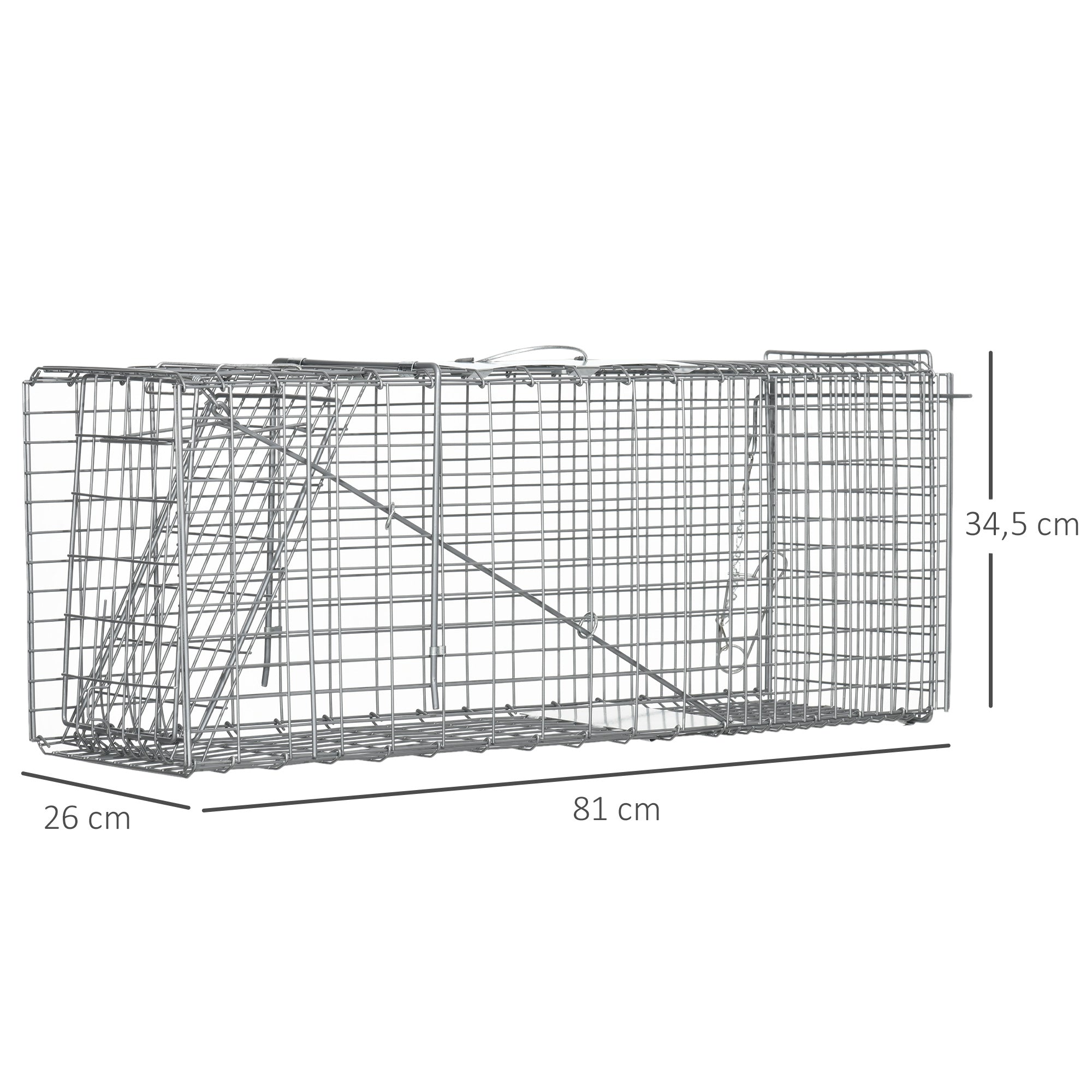 Folding Live Animal Trap 81x26x34.5 cm Wire Capture Cage with Door and Handle for Rabbits Cats Rats Rodents Silver