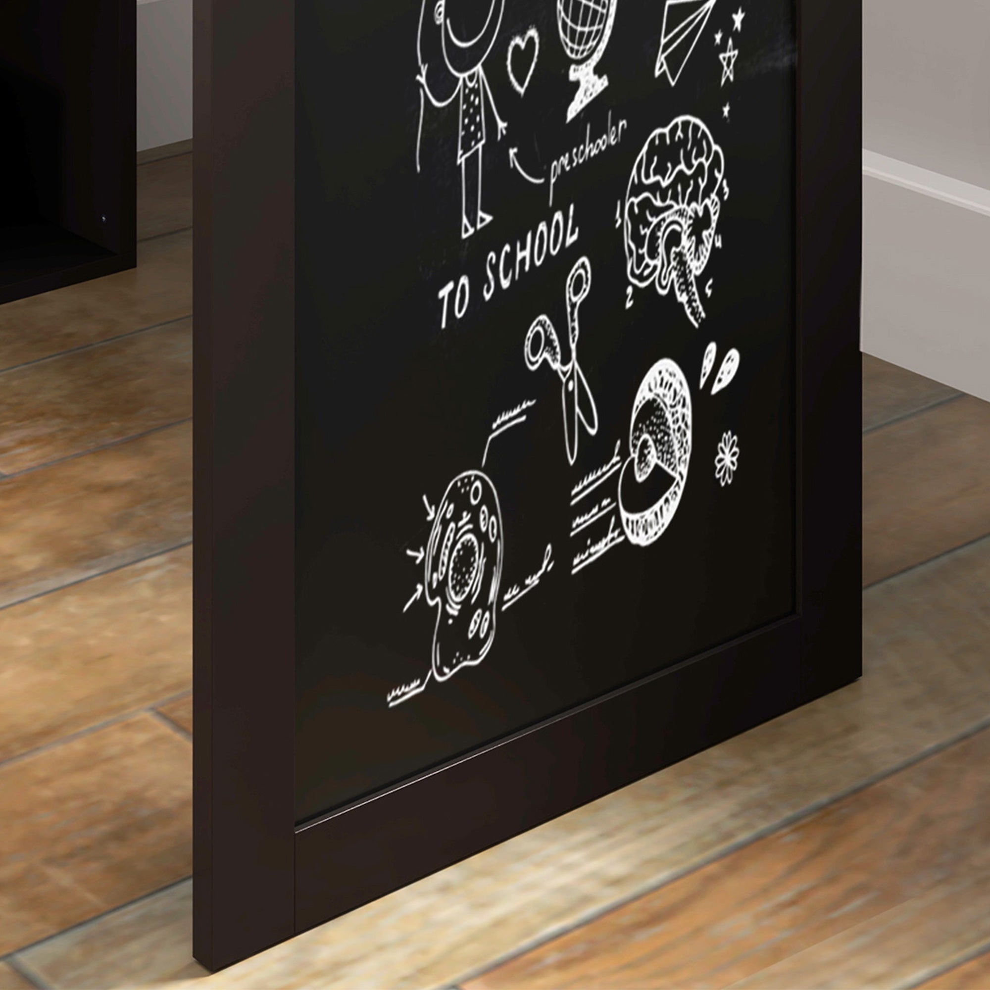 Folding Computer Desk, Desk with Storage, Foldable Wall Table with Bookshelf, Workstation, Chalkboard, and Adjustable Shelf, Brown