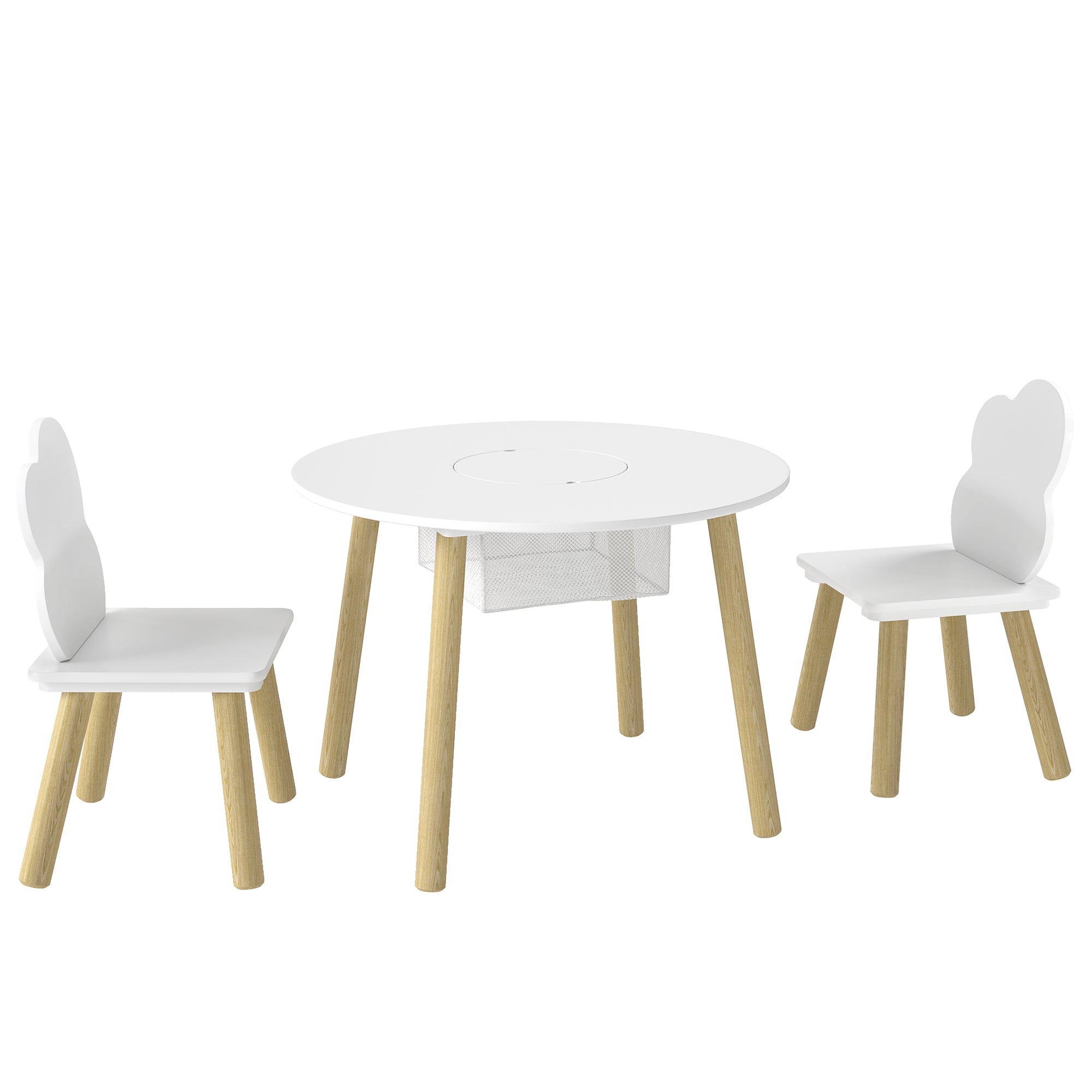 Kids Cloud Table with 2 Chairs, Wooden Set with Storage Bag for Drawing, Play, Study — Gift for Ages 3–6, Playroom, Nursery, White