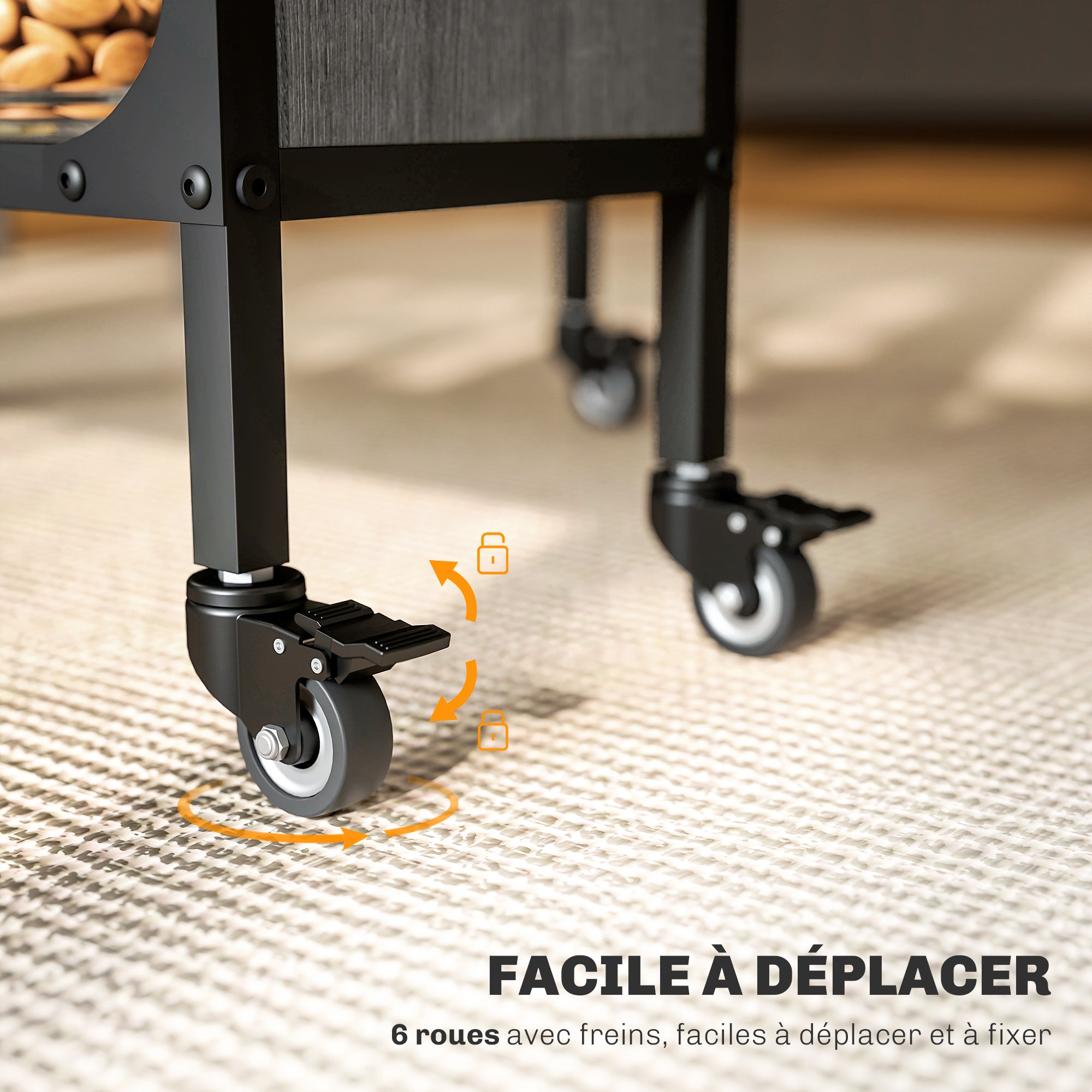 Folding Dining Table, Rectangular Extendable Kitchen Table on Wheels for up to 6 People, 6 Wheels and Integrated Shelf, for Small Spaces, Dining Room, Gray