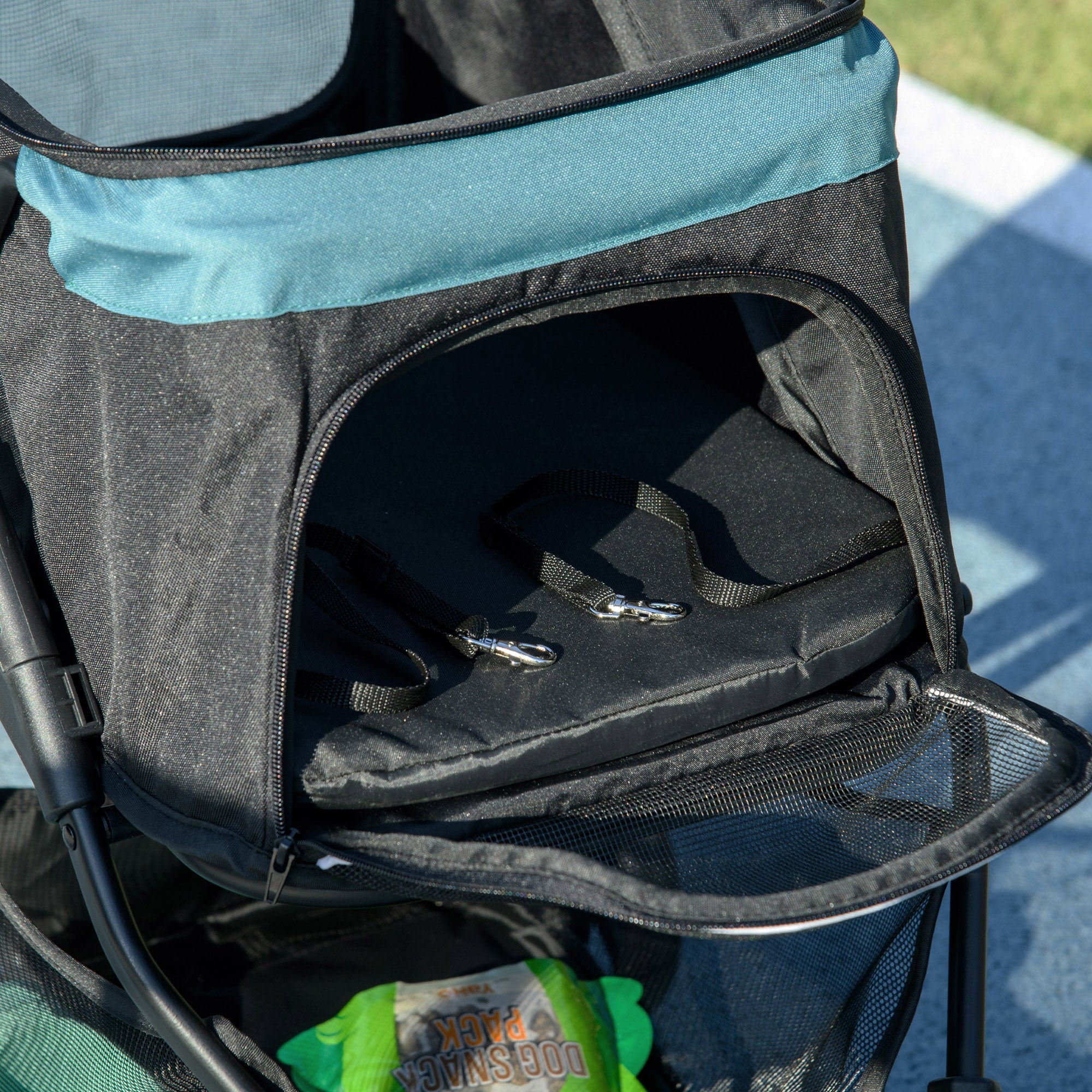 2 in 1 Dog Stroller Dog Buggy with Rain Cover Foldable for Dogs & Cats up to 10 kg Cat Stroller with Cushion Mesh Windows Doors Storage Basket Cat Carriage Buggy Dark Green