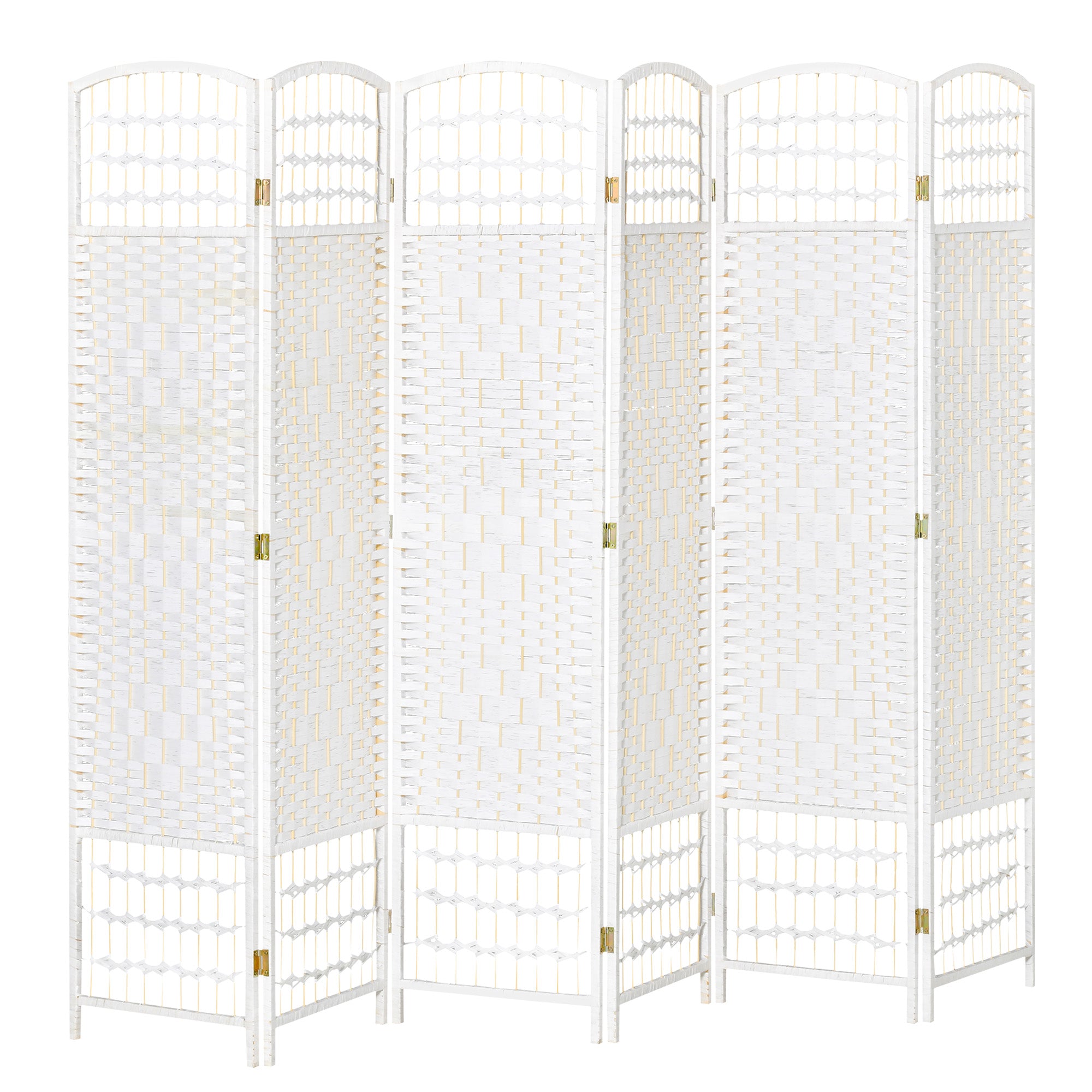 6 Panel Room Divider Folding Screen 95.28x66.93 inches Paper Fiber and Poplar Wood Frame Elegant Decoration for Bedroom Living Room White