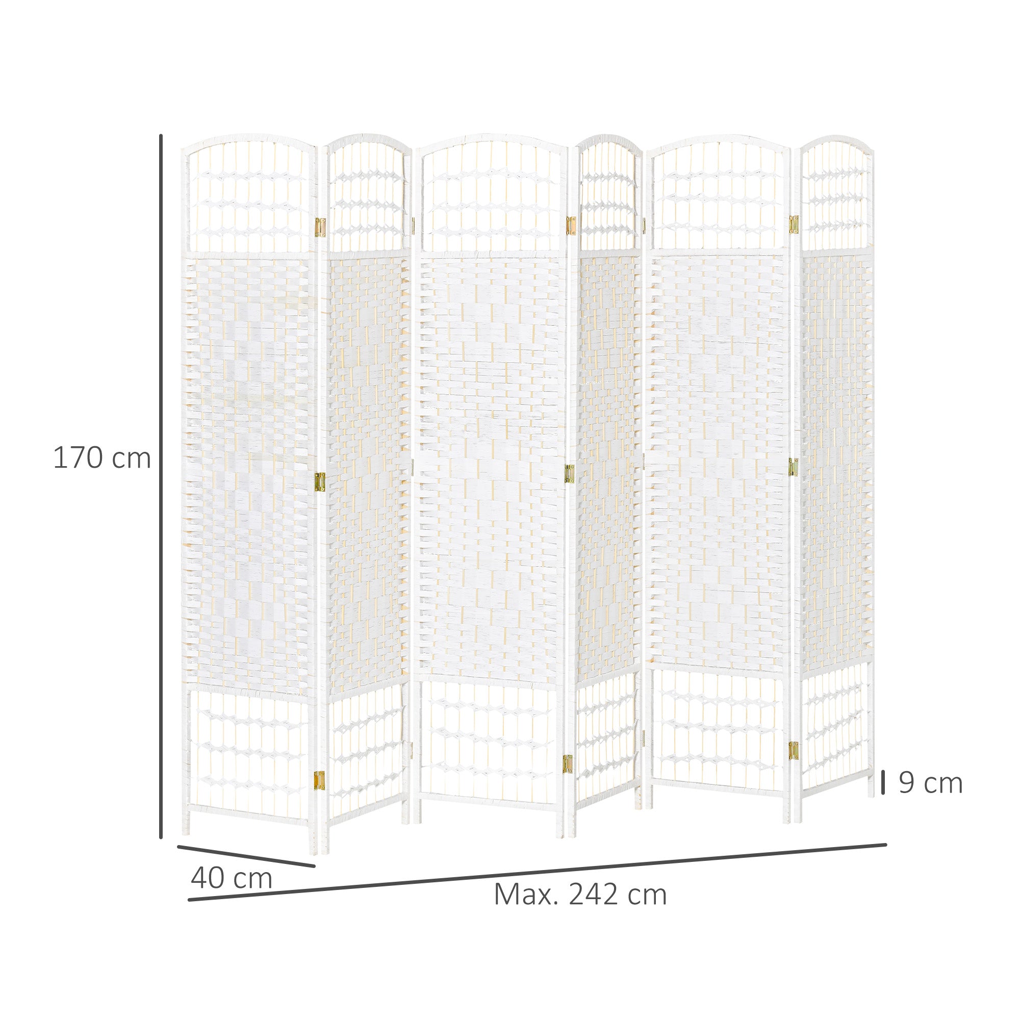 6 Panel Room Divider Folding Screen 95.28x66.93 inches Paper Fiber and Poplar Wood Frame Elegant Decoration for Bedroom Living Room White