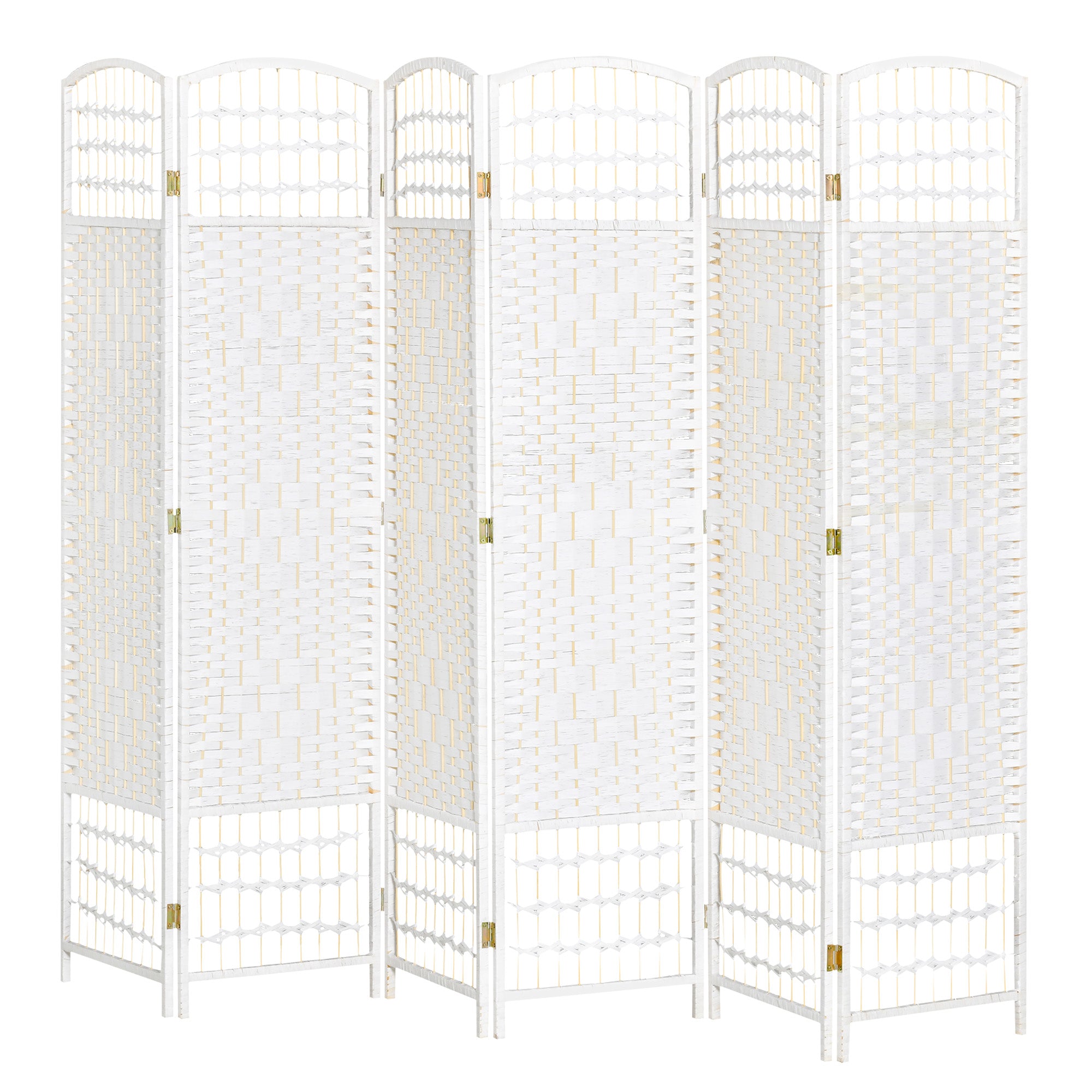 6 Panel Room Divider Folding Screen 95.28x66.93 inches Paper Fiber and Poplar Wood Frame Elegant Decoration for Bedroom Living Room White