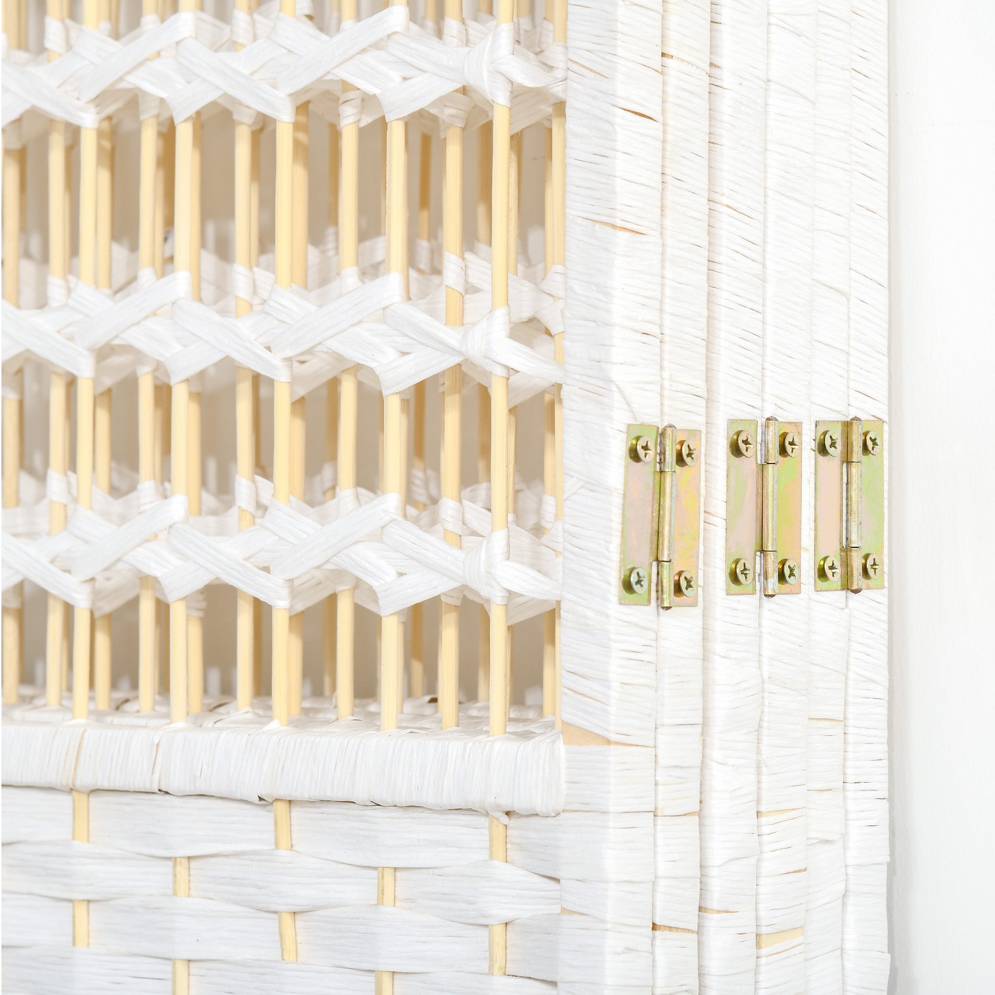 6 Panel Room Divider Folding Screen 95.28x66.93 inches Paper Fiber and Poplar Wood Frame Elegant Decoration for Bedroom Living Room White