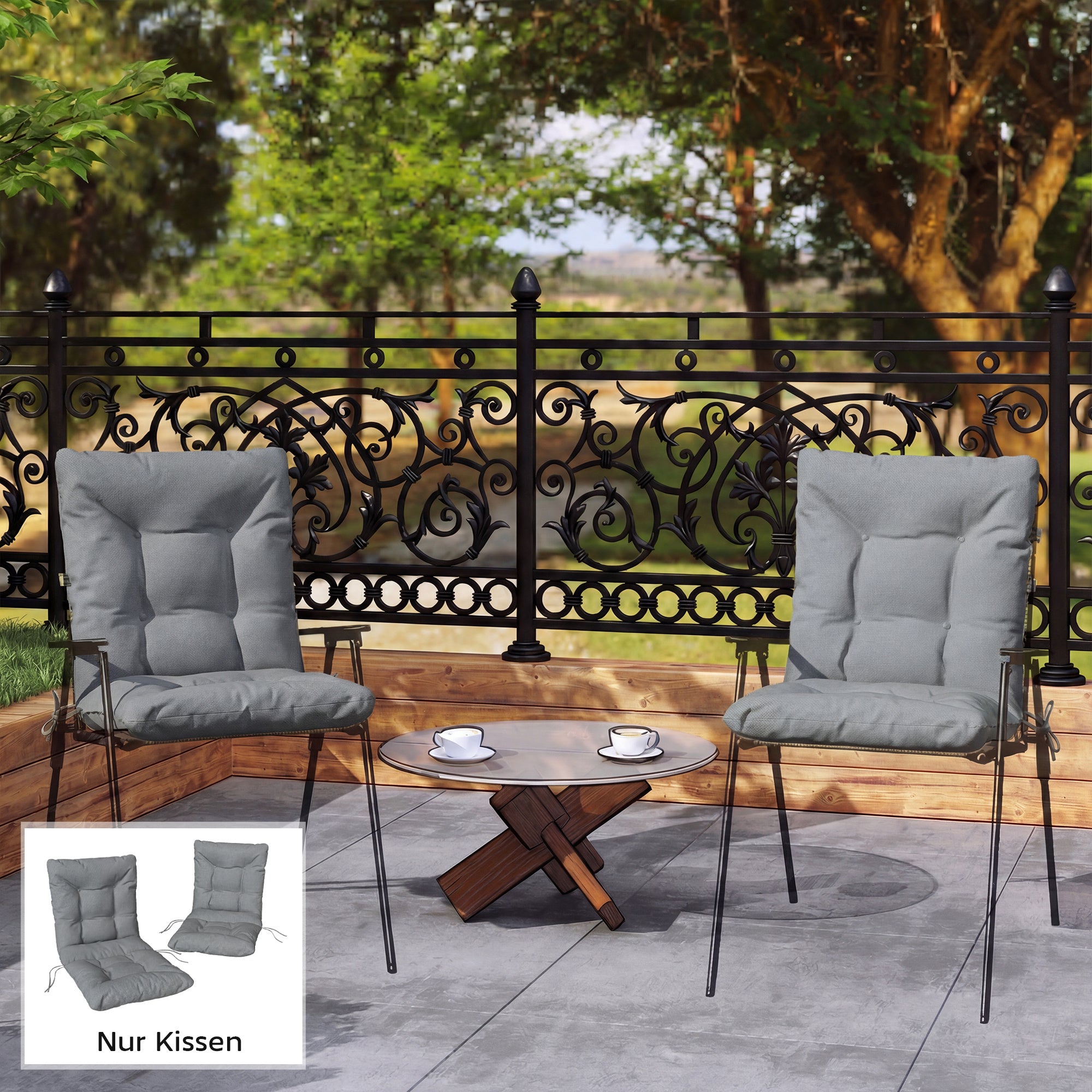 2-Pack Seat Cushions 120 x 50 x 8 cm (47.2 x 19.7 x 3.1 in) — Chair Cushions with Ties, Indoor/Outdoor, Light Gray