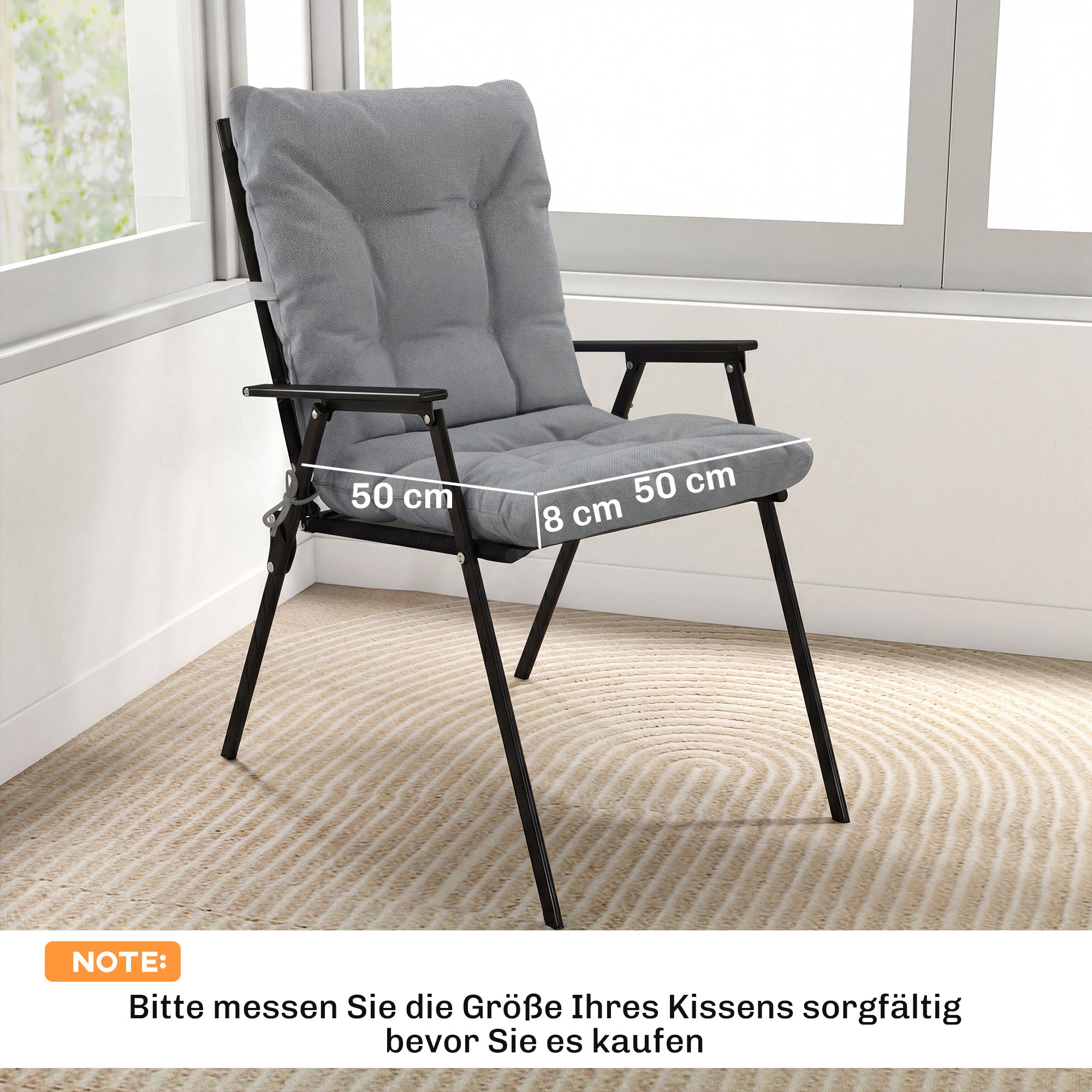 2-Pack Seat Cushions 120 x 50 x 8 cm (47.2 x 19.7 x 3.1 in) — Chair Cushions with Ties, Indoor/Outdoor, Light Gray