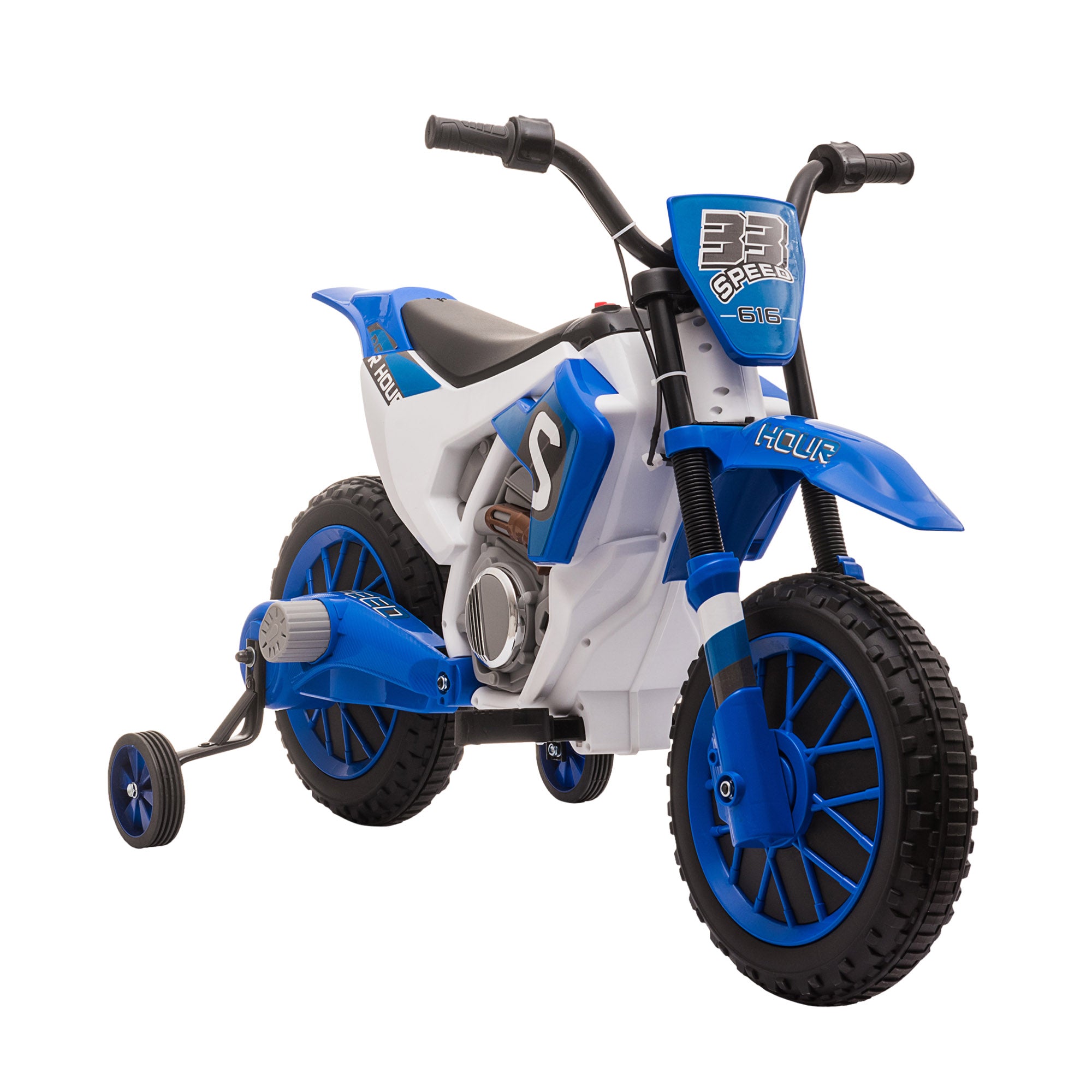 Kids Electric Motorbike Children's Motorcycle 12V Kids Vehicle Electric Vehicle with 2 Removable Training Wheels for Kids 3+ Years PP Metal Blue+White 106.5 x 51.5 x 68 cm
