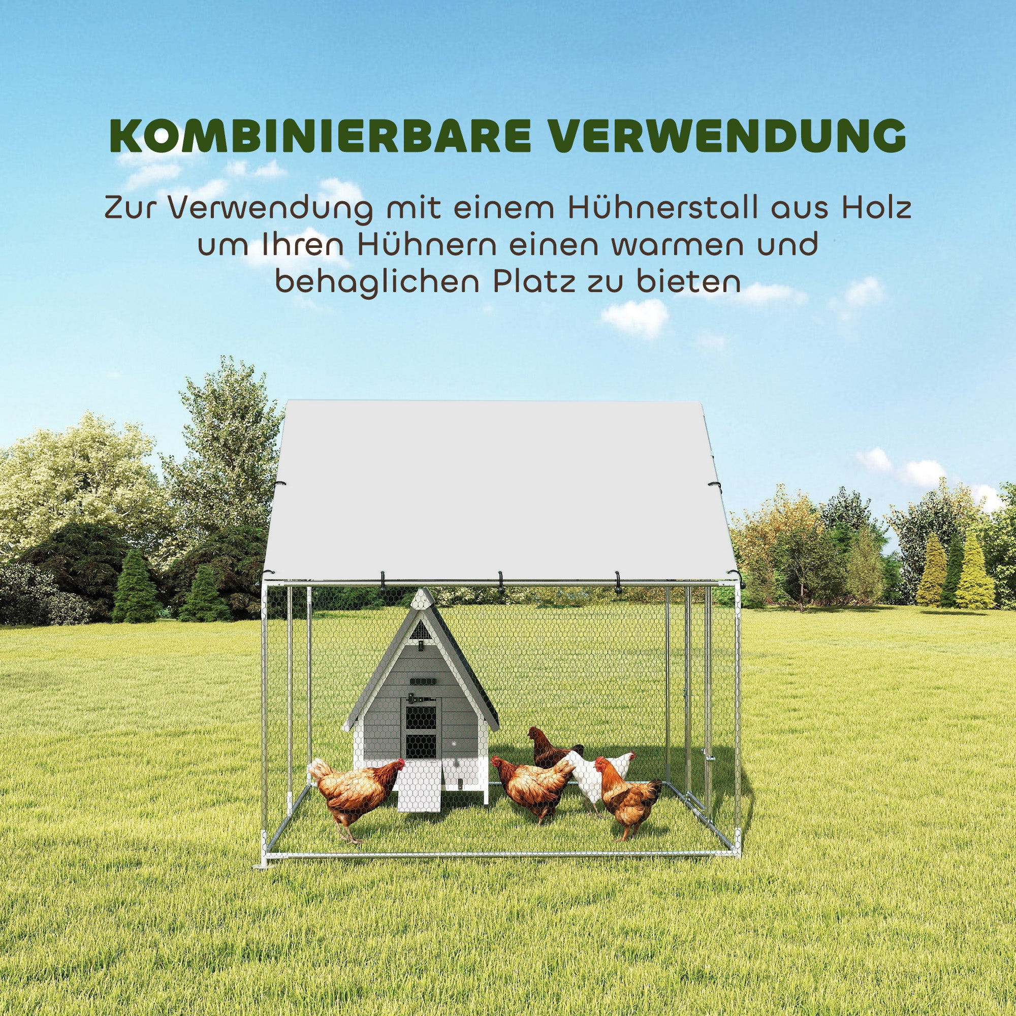 Walk-In Chicken Run 2 x 2 x 2 m – Galvanized Steel Enclosure with Weatherproof UV Roof, Lockable Door – Silver