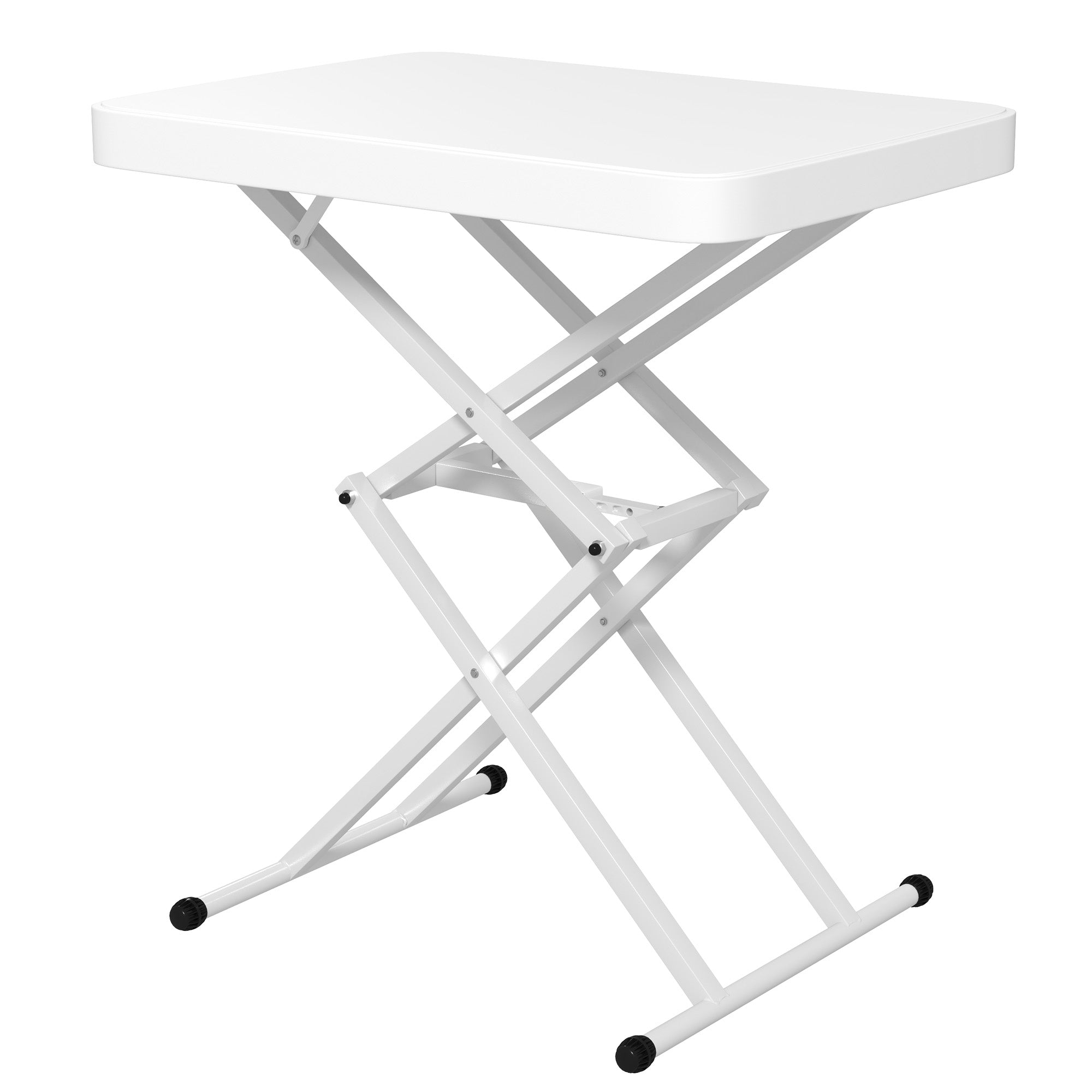 Height-Adjustable Folding Garden Side Table, Plastic Rectangular Patio Table 50kg Capacity, 65x45x70H cm Coffee Table for Outdoor Indoor Balcony Terrace White