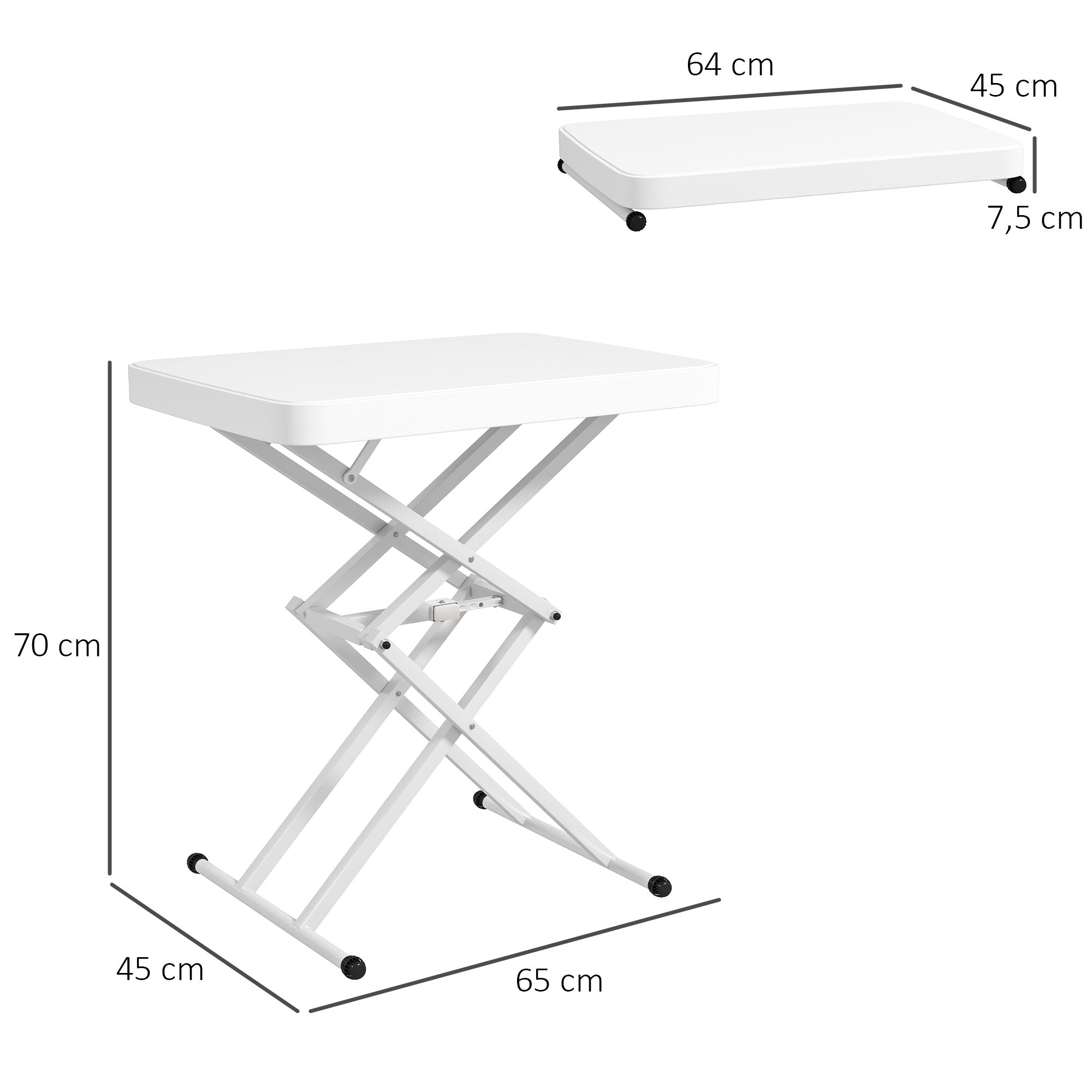 Height-Adjustable Folding Garden Side Table, Plastic Rectangular Patio Table 50kg Capacity, 65x45x70H cm Coffee Table for Outdoor Indoor Balcony Terrace White