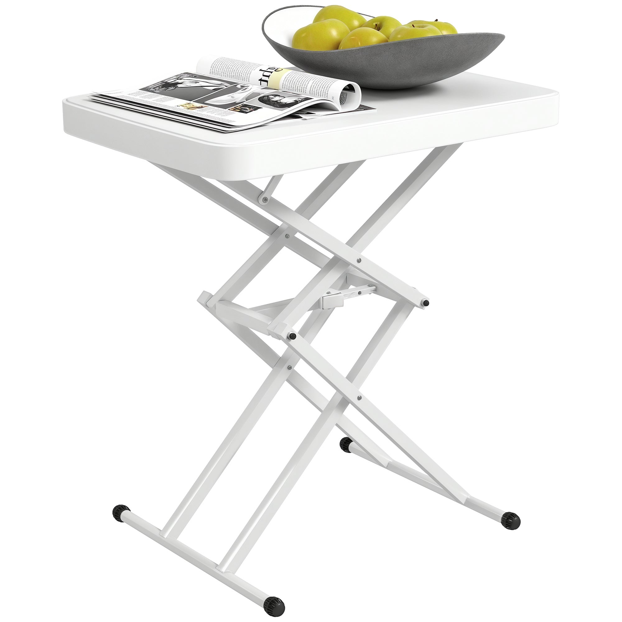 Height-Adjustable Folding Garden Side Table, Plastic Rectangular Patio Table 50kg Capacity, 65x45x70H cm Coffee Table for Outdoor Indoor Balcony Terrace White