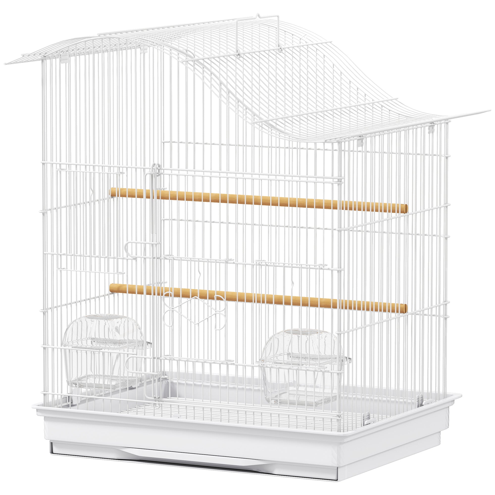 Bird Cage Aviary with 4 Doors, 2 Perches, Sliding Tray for Lovebirds, Parakeets & Finches — 18.7 x 14.2 x 21.5 in (47.5 x 36 x 54.5 cm), White