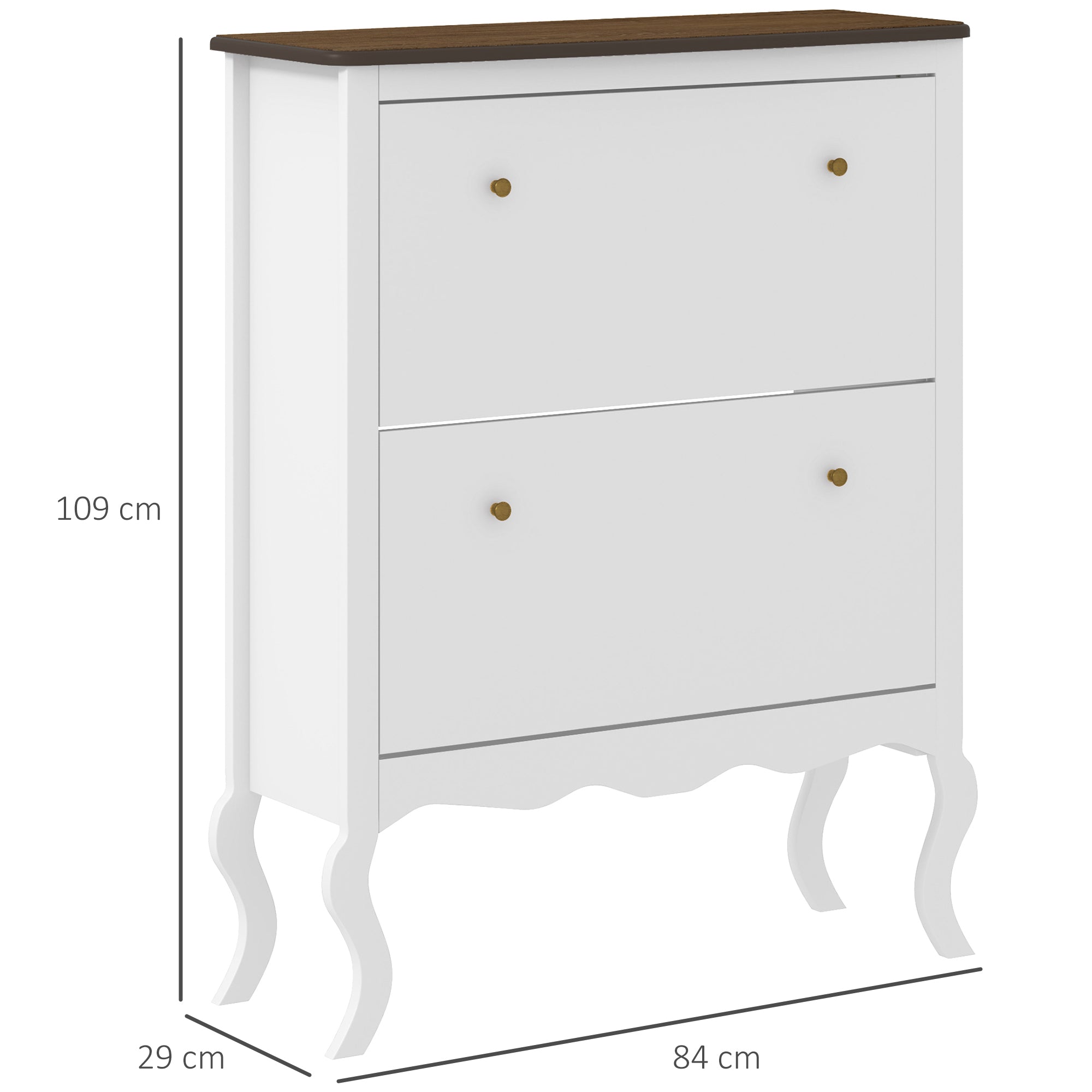 French Style Shoe Cabinet Shoe Storage Organizer with 2 Foldable Drawers Adjustable Shelves for 16 Pairs of Shoes Narrow Shoe Rack for Hallway 84x29x109 cm White