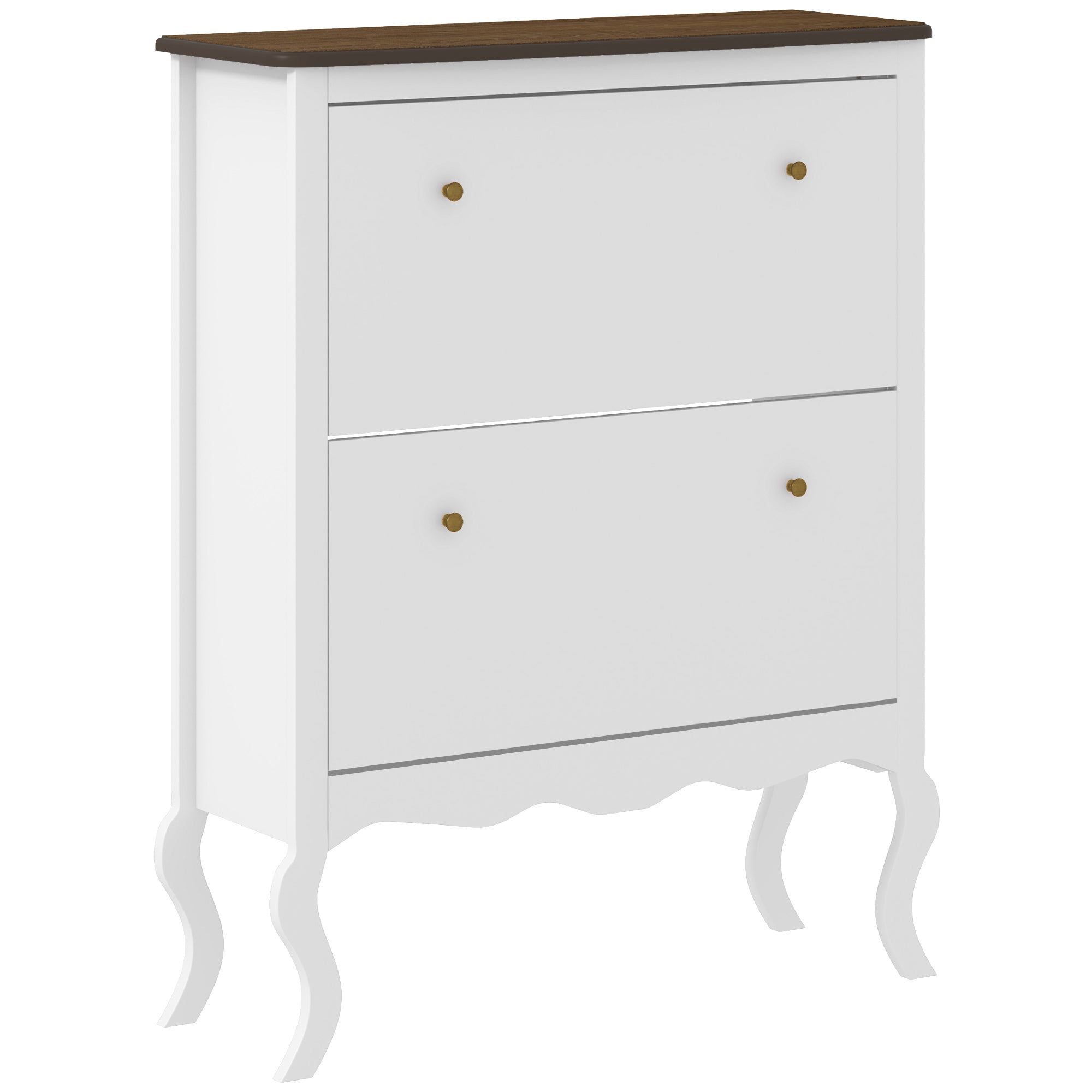 French Style Shoe Cabinet Shoe Storage Organizer with 2 Foldable Drawers Adjustable Shelves for 16 Pairs of Shoes Narrow Shoe Rack for Hallway 84x29x109 cm White