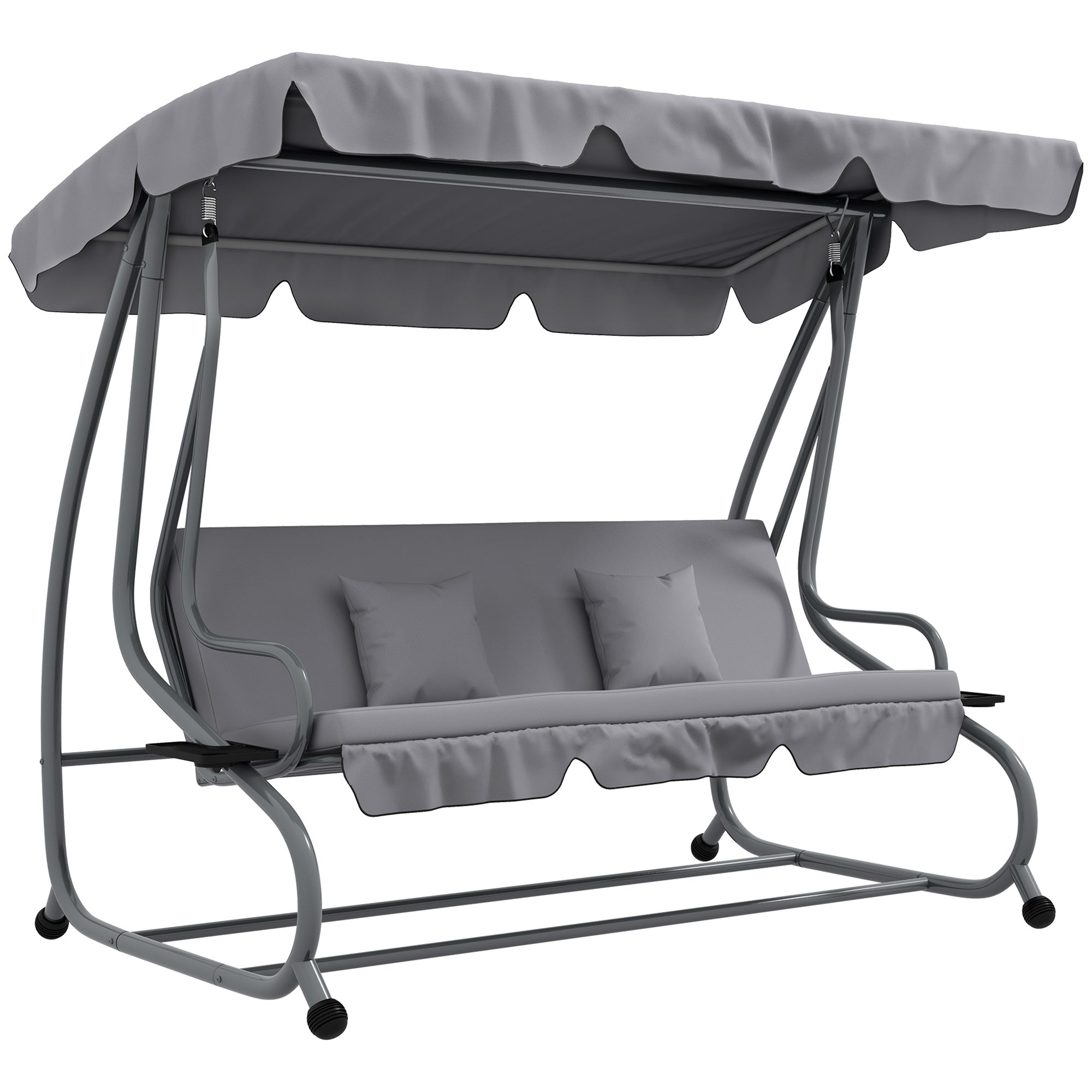Hollywood Swing with Reclining Function, 3-Seater Garden Swing with Adjustable Canopy, Side Table, Water-Resistant Swing Bench supports up to 340kg, for Garden, 200x120x164cm, Light Gray