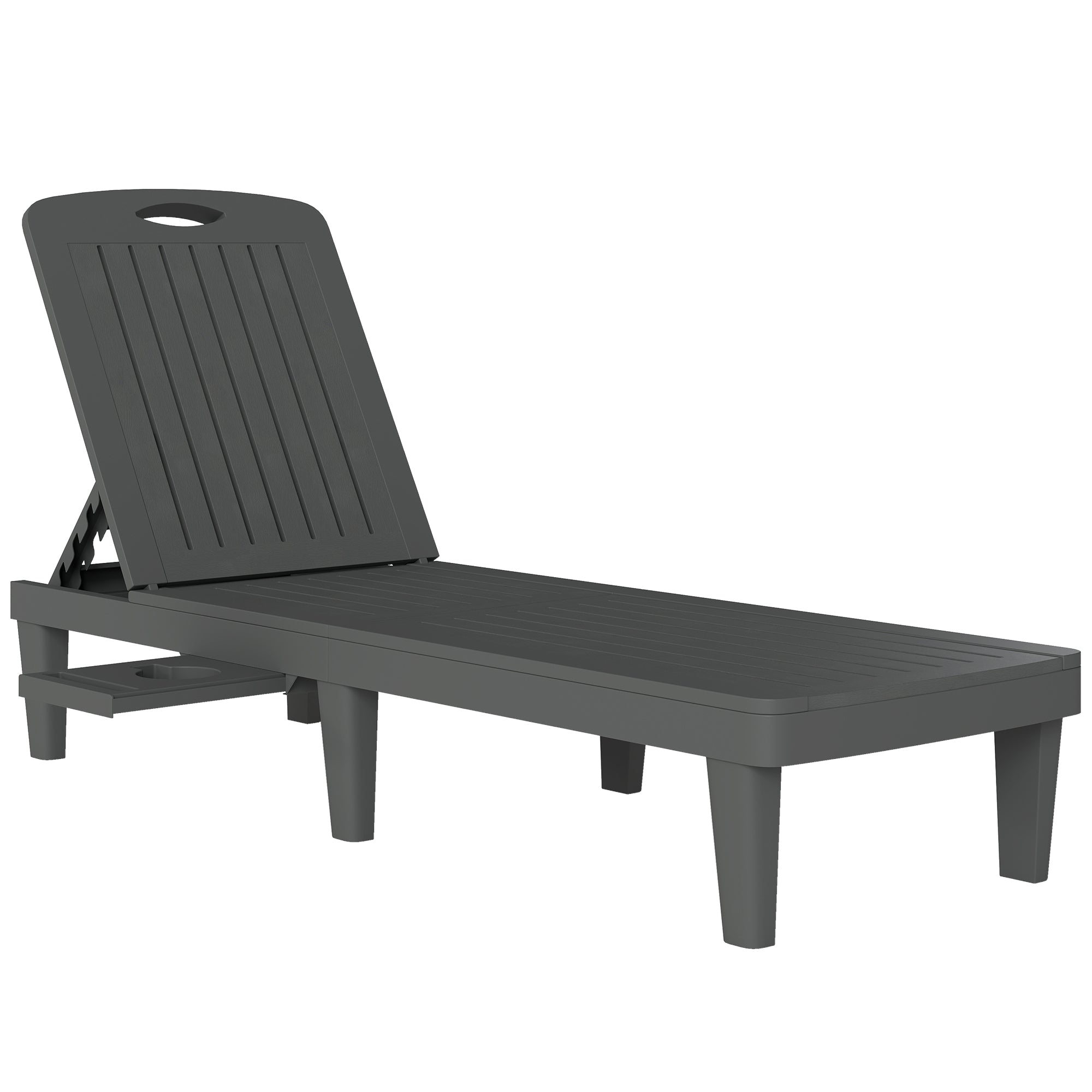 Set of 2 Outdoor Sun Loungers — PP Reclining Chairs with Removable Side Tray, 5-Position Backrest, Weather-Resistant, Gray