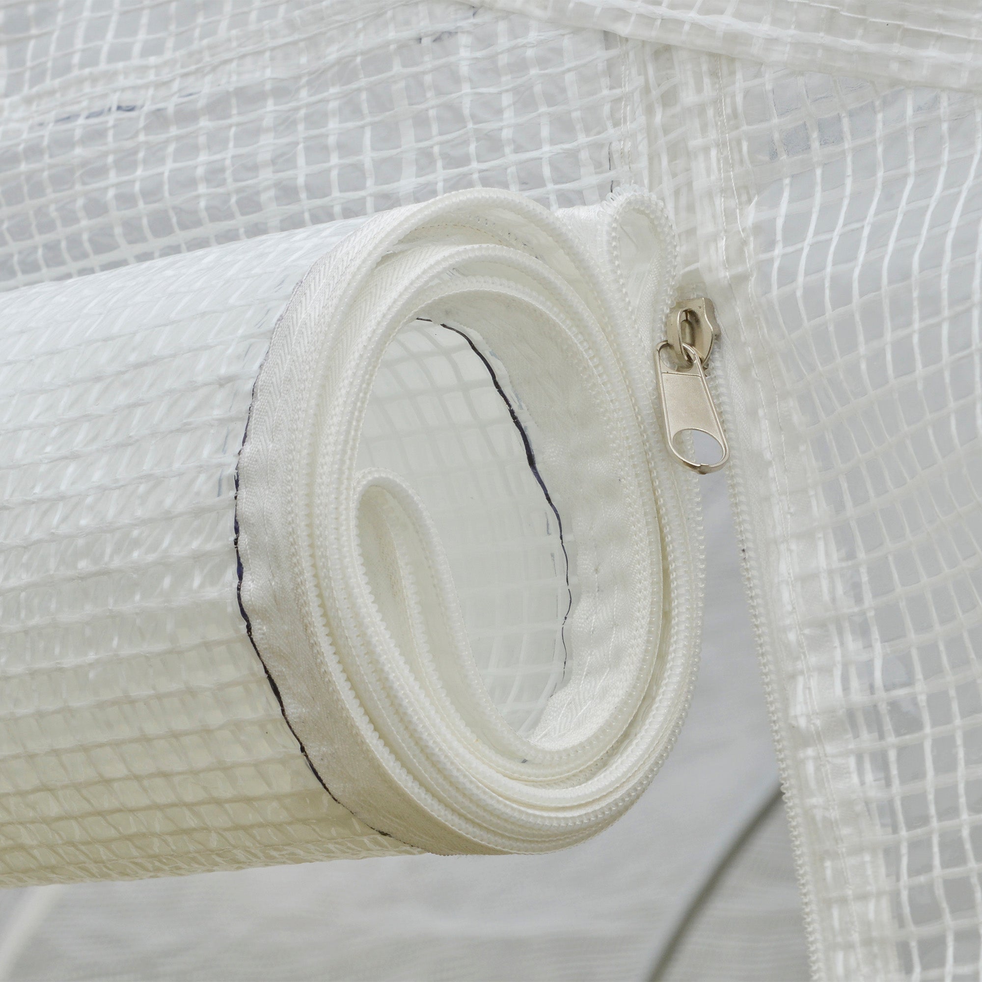 Garden Tunnel Greenhouse dim. 3.5L x 3W x 2H m Door + 6 roll-up windows Galvanized Steel High-Density PE Cover White