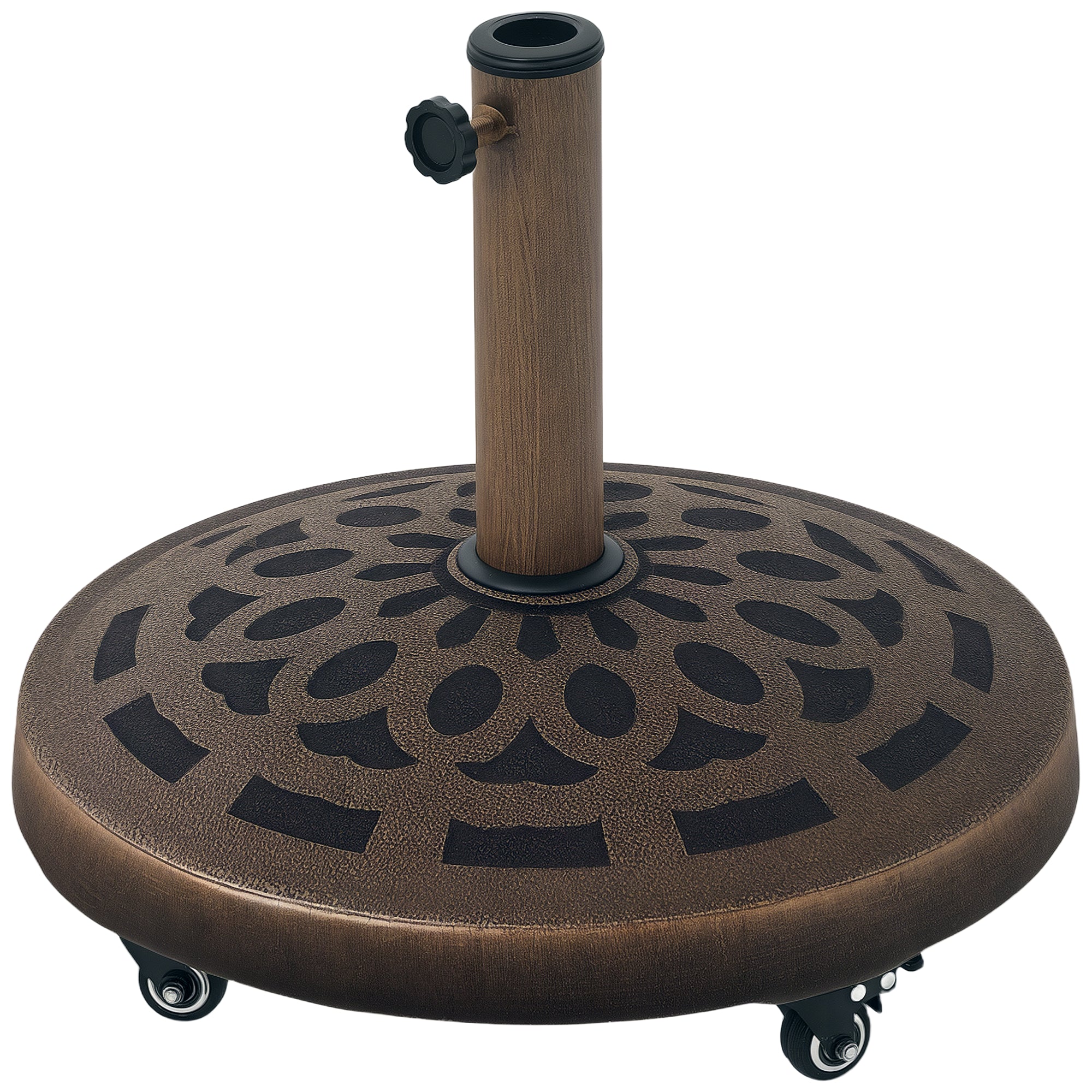 Concrete Umbrella Stand with Wheels, Round Umbrella Holder, Umbrella Weight, Stand for Umbrella 34/38/48mm Pole Diameter, for Balcony, Terrace, Garden, Bronze