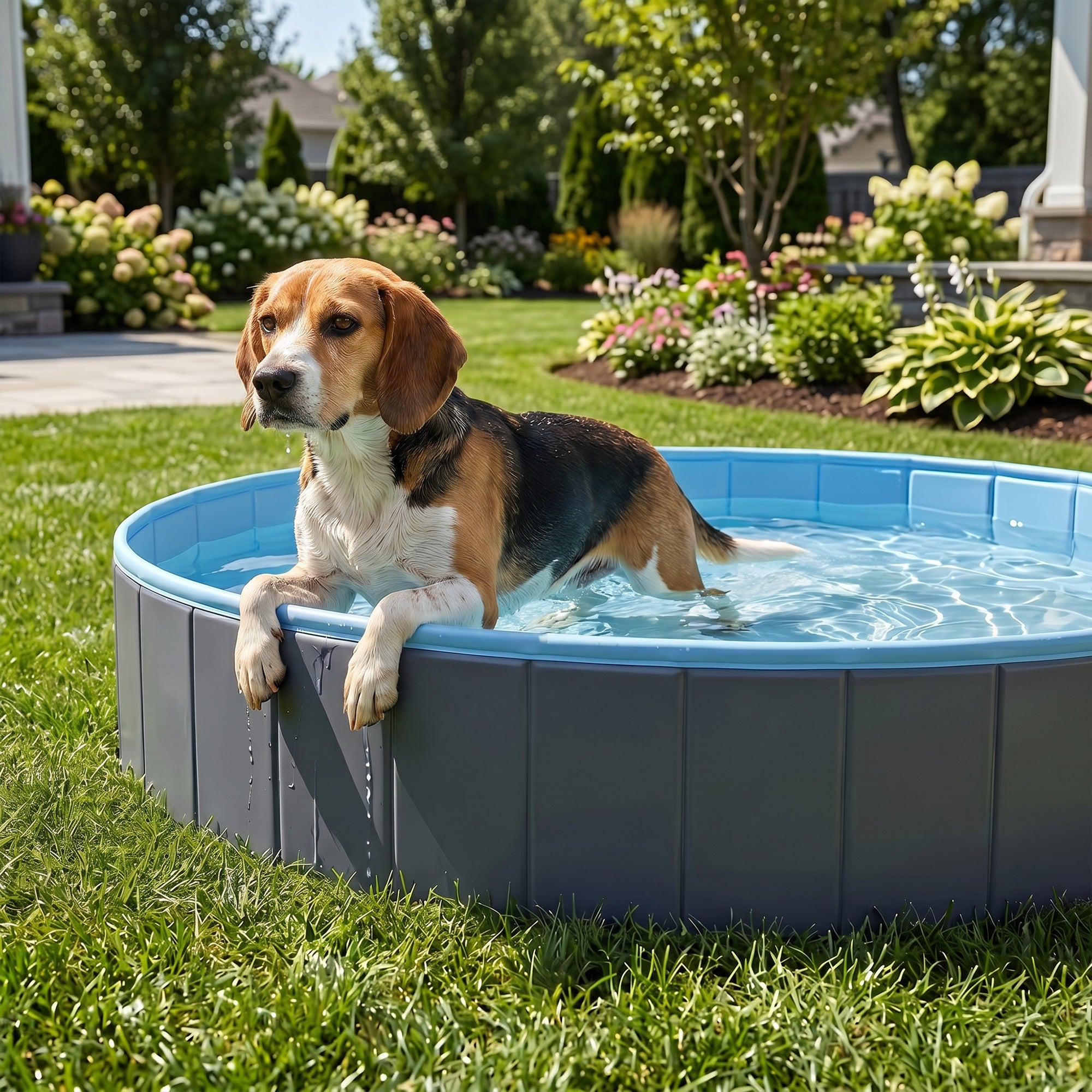Foldable Dog Pool for Medium & Large Dogs – 120 x 30 cm (47 x 12 in), Non-Slip Indoor/Outdoor Paddling Pool, Dark Gray