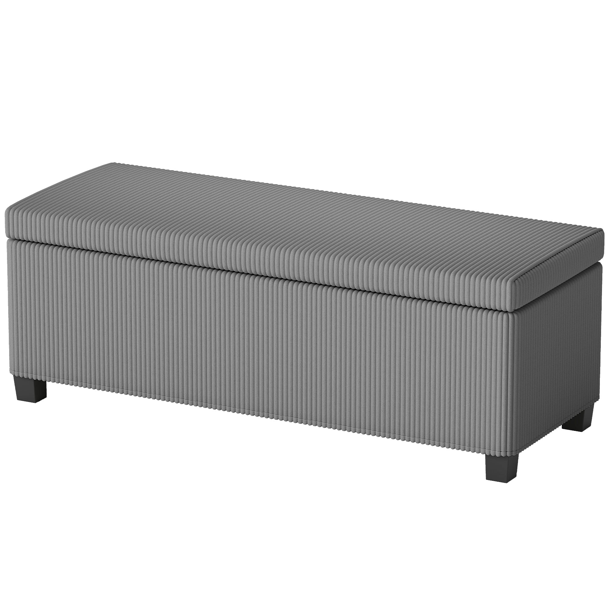 84L Corduroy Storage Bench Ottoman with Lid, Gray — 112 x 42 x 40 cm (44.1 x 16.5 x 15.7 in)