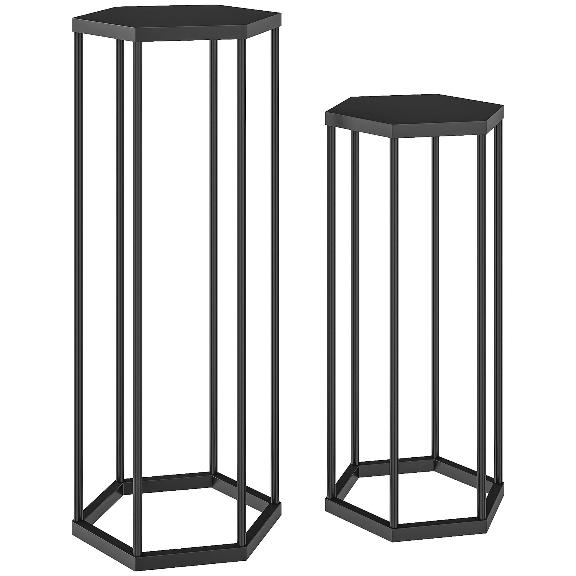 2-Pack Hexagon Metal Plant Stands, 75/60 cm (29.5"/23.6") — Indoor & Outdoor Black