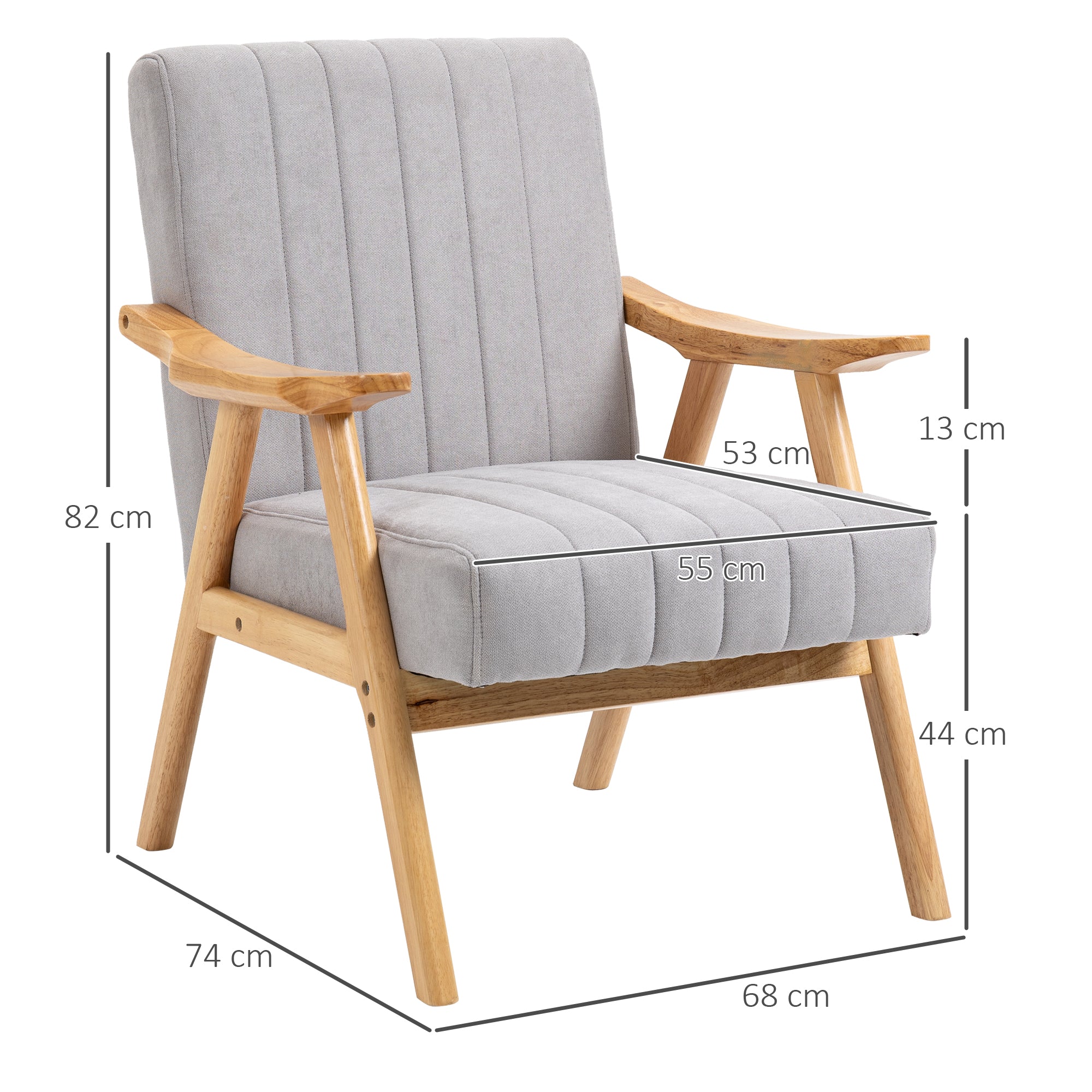 Armchair Living Room Lounge Chair Armrest Chair Recliner with Rubberwood Legs, Upholstered Chair with Velvet Look, Reading Chair for Bedroom Home Office Light Gray