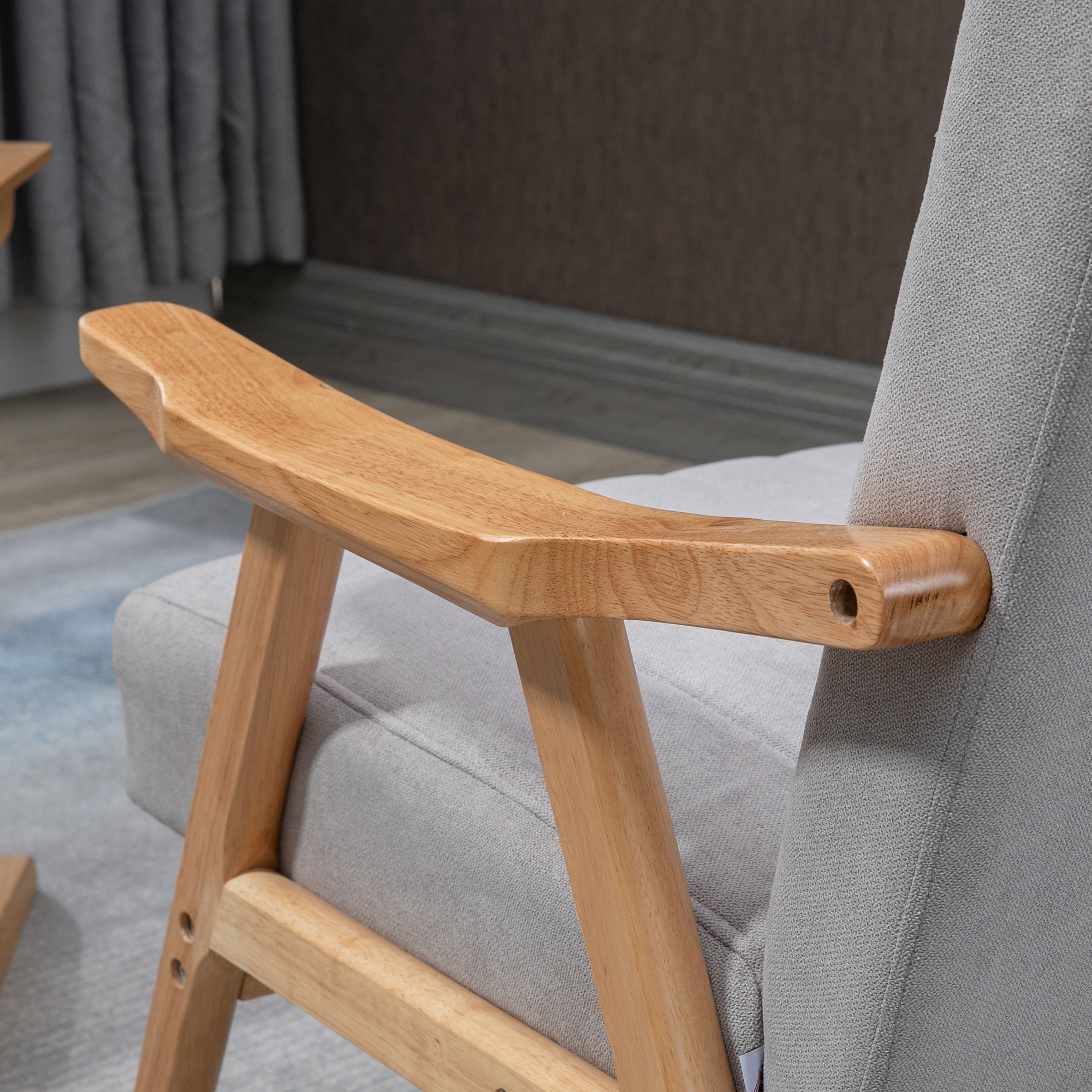 Armchair Living Room Lounge Chair Armrest Chair Recliner with Rubberwood Legs, Upholstered Chair with Velvet Look, Reading Chair for Bedroom Home Office Light Gray