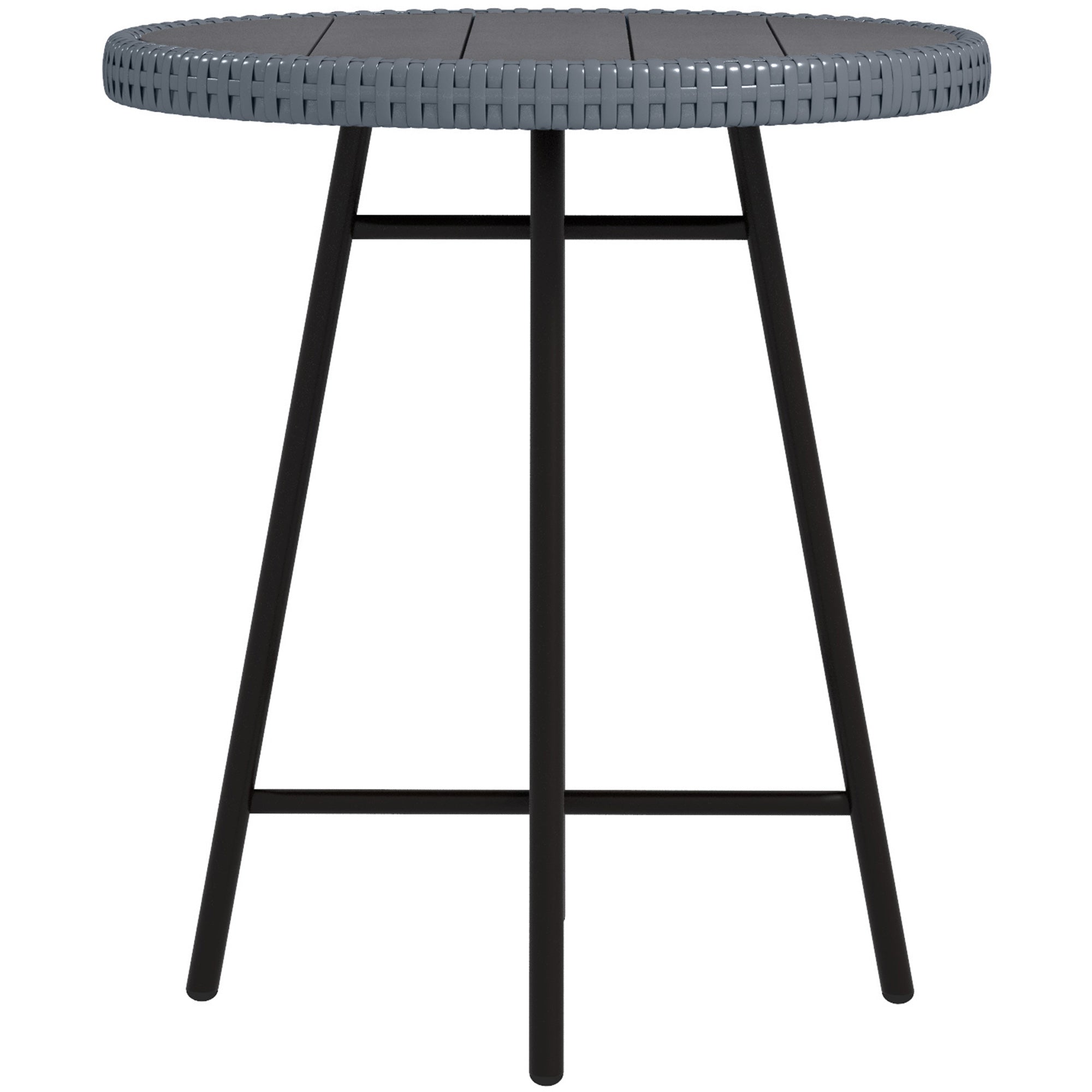 Garden Table with X Frame and Wood Plastic Table Top, Rattan and Steel Table for Indoor and Outdoor, 50x50x55 cm, Gray and Black