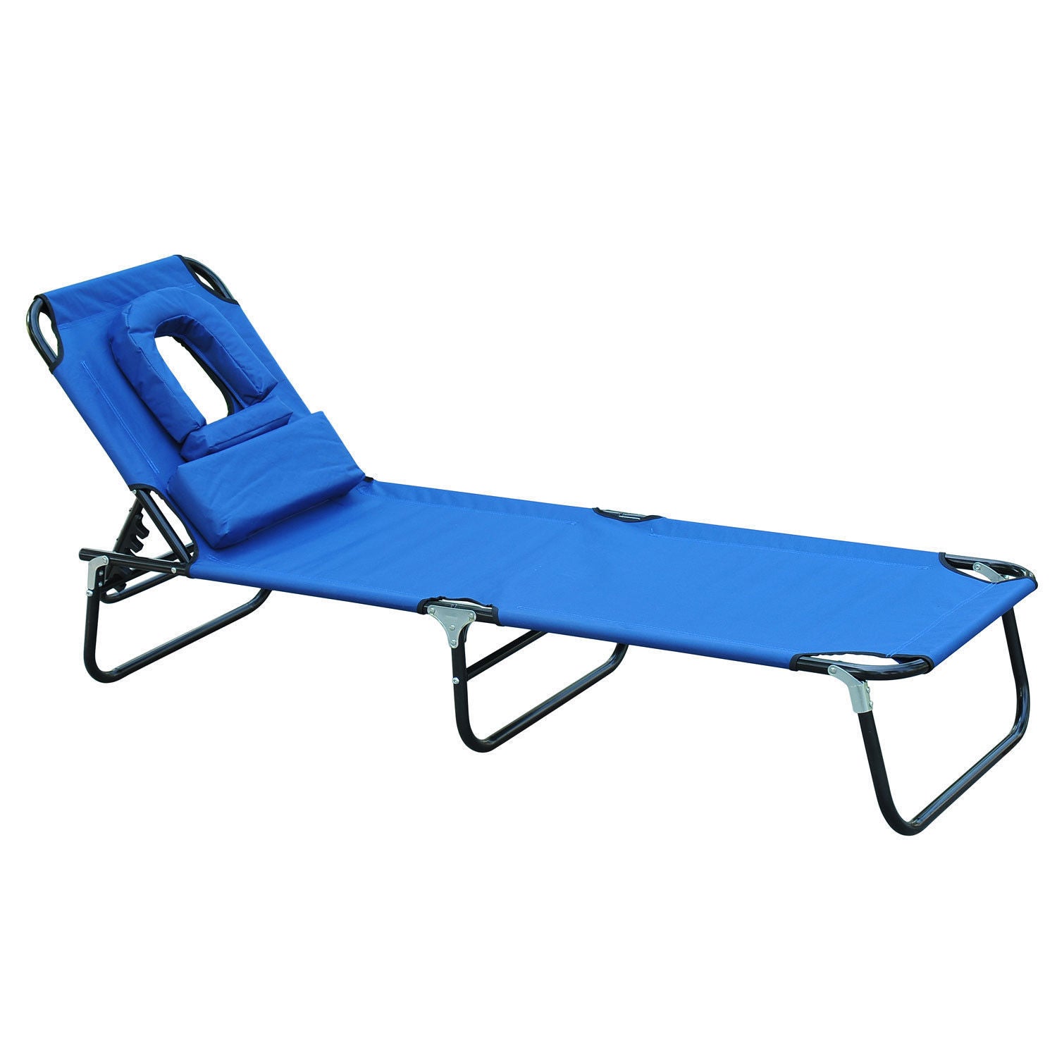 Folding Sun Lounger Garden Chair with Pillow Recliner with 4-Position Adjustable Backrest Camping Chair with Face Hole up to 120kg Load Capacity for Garden, Balcony Blue