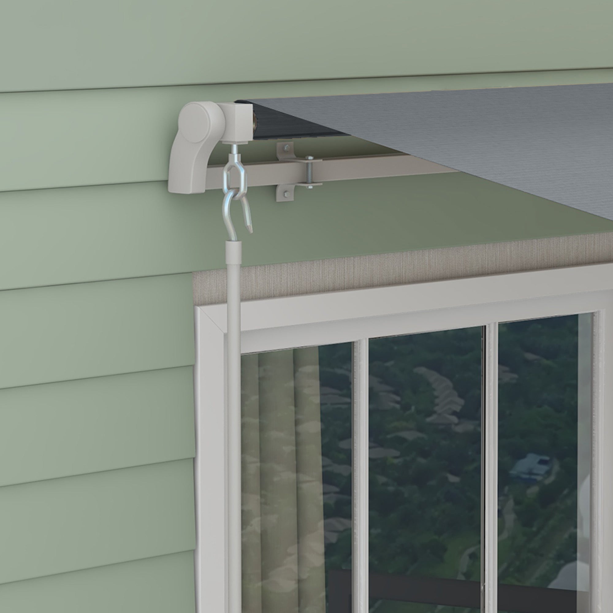 Clamp Awning with Hand Crank Height Adjustable Arm Awning Awning Sun Protection UV Resistant Balcony Awning incl. Wall Bracket Sun Awning 395cm wide for Patio Balcony White + Grey