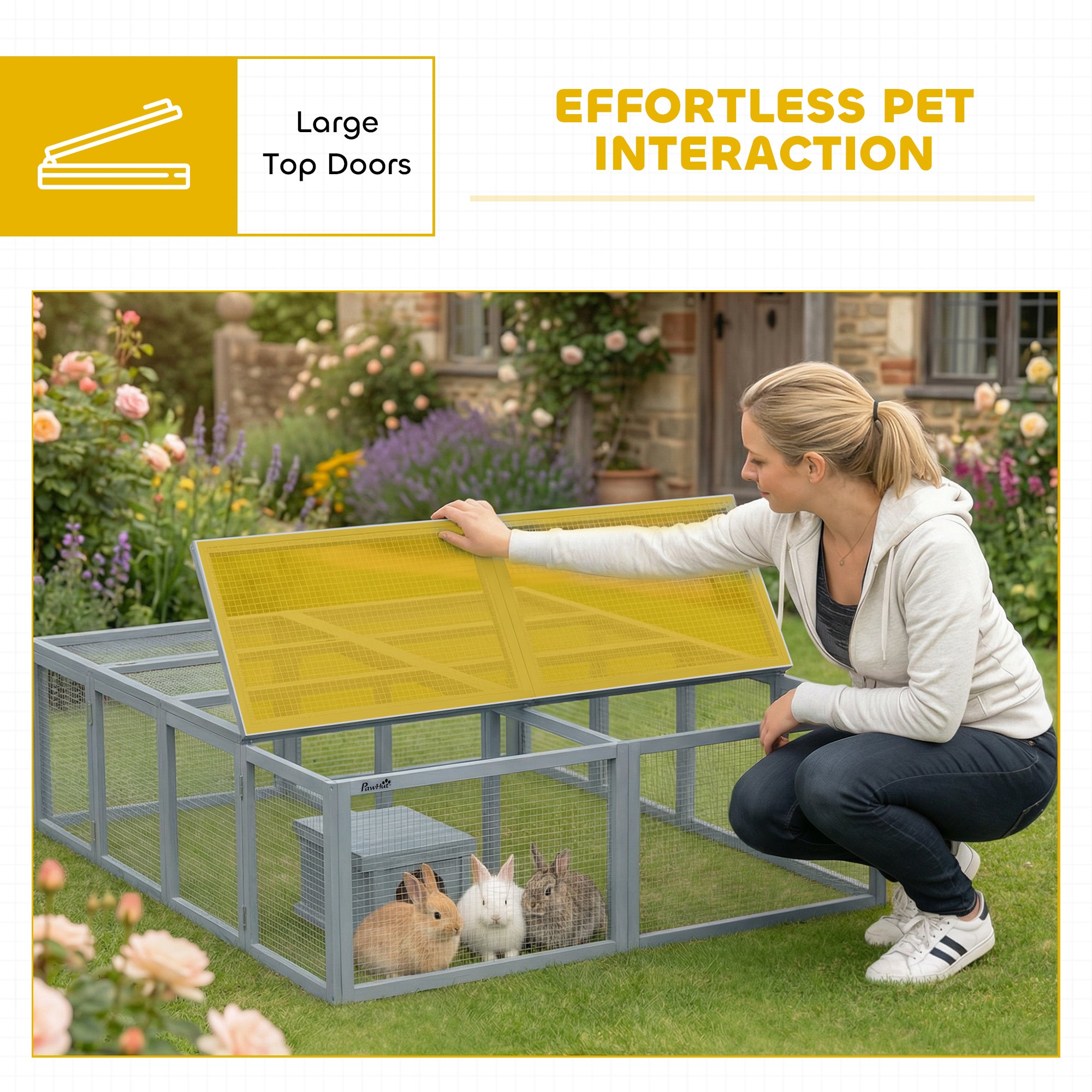 Outdoor Rabbit Run with Shelter, 180.4 x 150 x 48 cm (71" x 59" x 19") — Gray