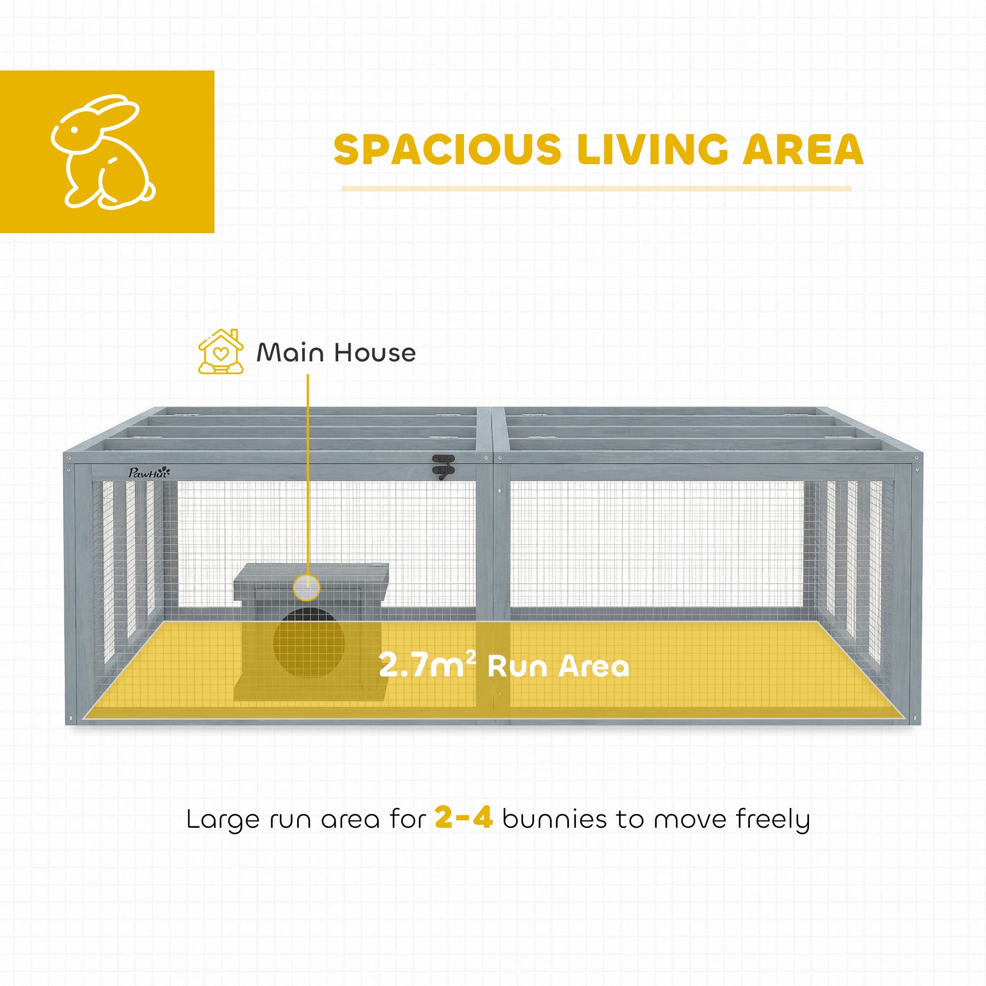 Outdoor Rabbit Run with Shelter, 180.4 x 150 x 48 cm (71" x 59" x 19") — Gray