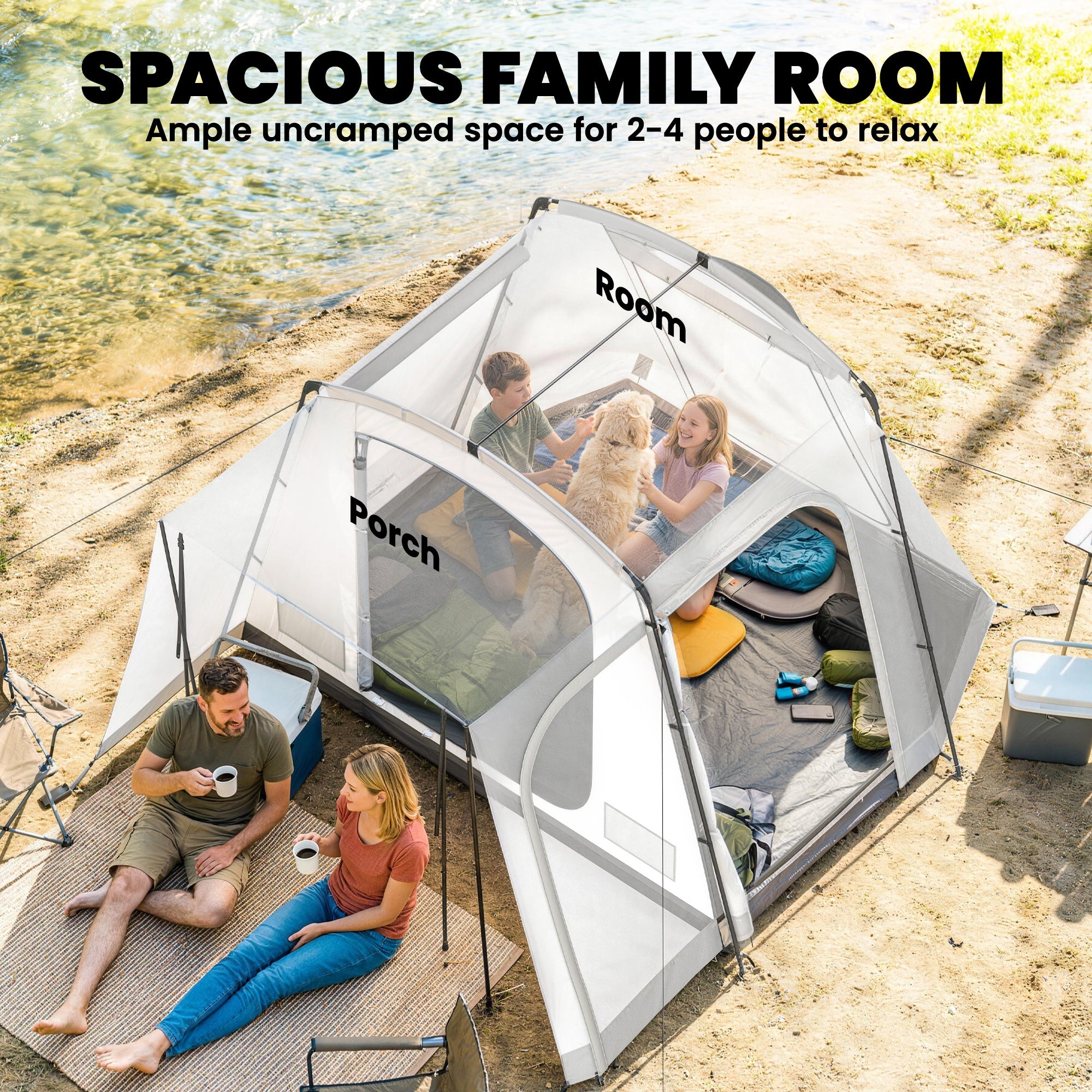 SUV Tailgate Tent for 2–4 People — 2-in-1 Waterproof Tunnel Tent with 4 Doors, Large Window, Porch, Groundsheet & Carry Bag (320 × 280 × 205 cm)