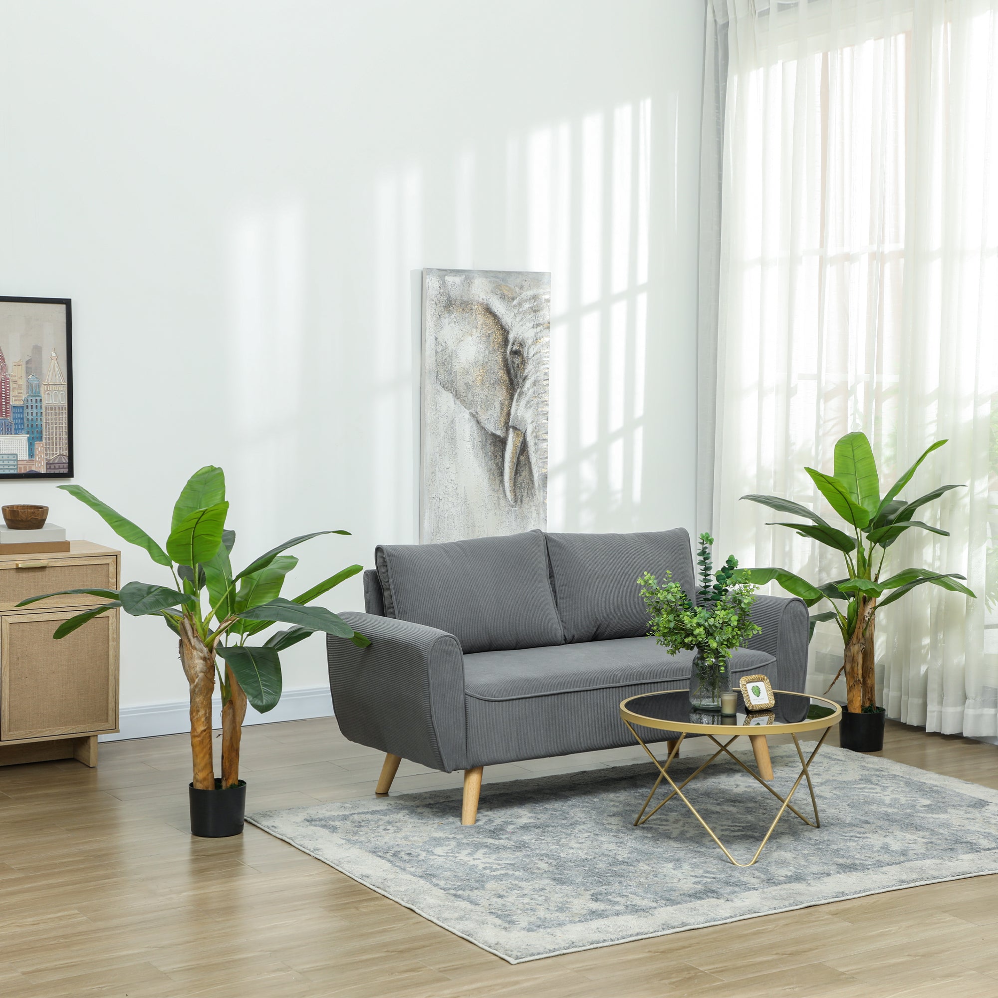 Artificial Banana Tree 2 Piece Large 120 cm Faux Plant, Artificial Banana Tree Plants with Pot, Artificial Moss, Artificial Grass for Living Room Bedroom