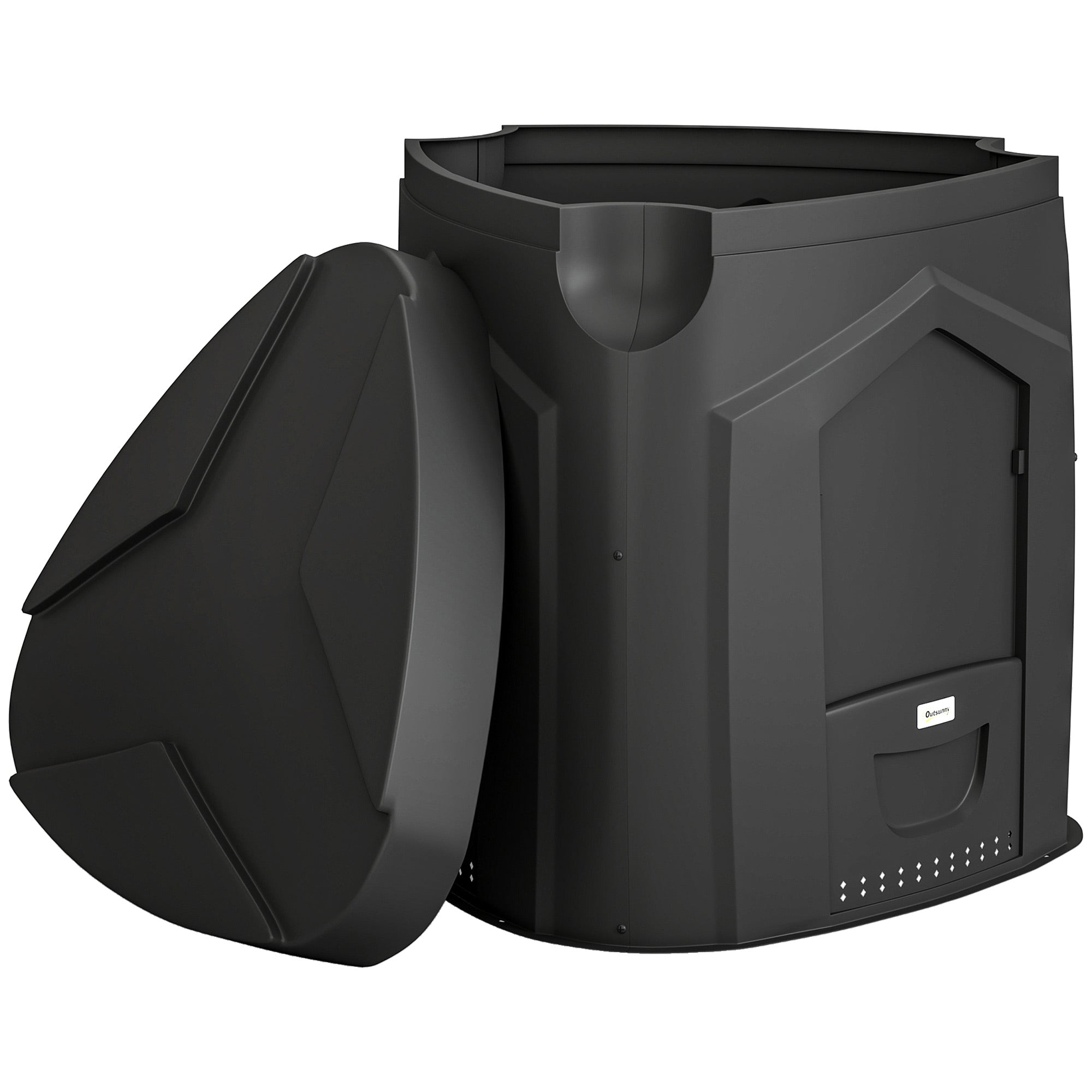 Garden Composter, 240 L (63.4 gal), 78 x 75 x 78 cm Triangular Compost Bin with 3 Doors, 66 Vent Holes & Open Bottom — Includes Gloves & Screwdriver, Black