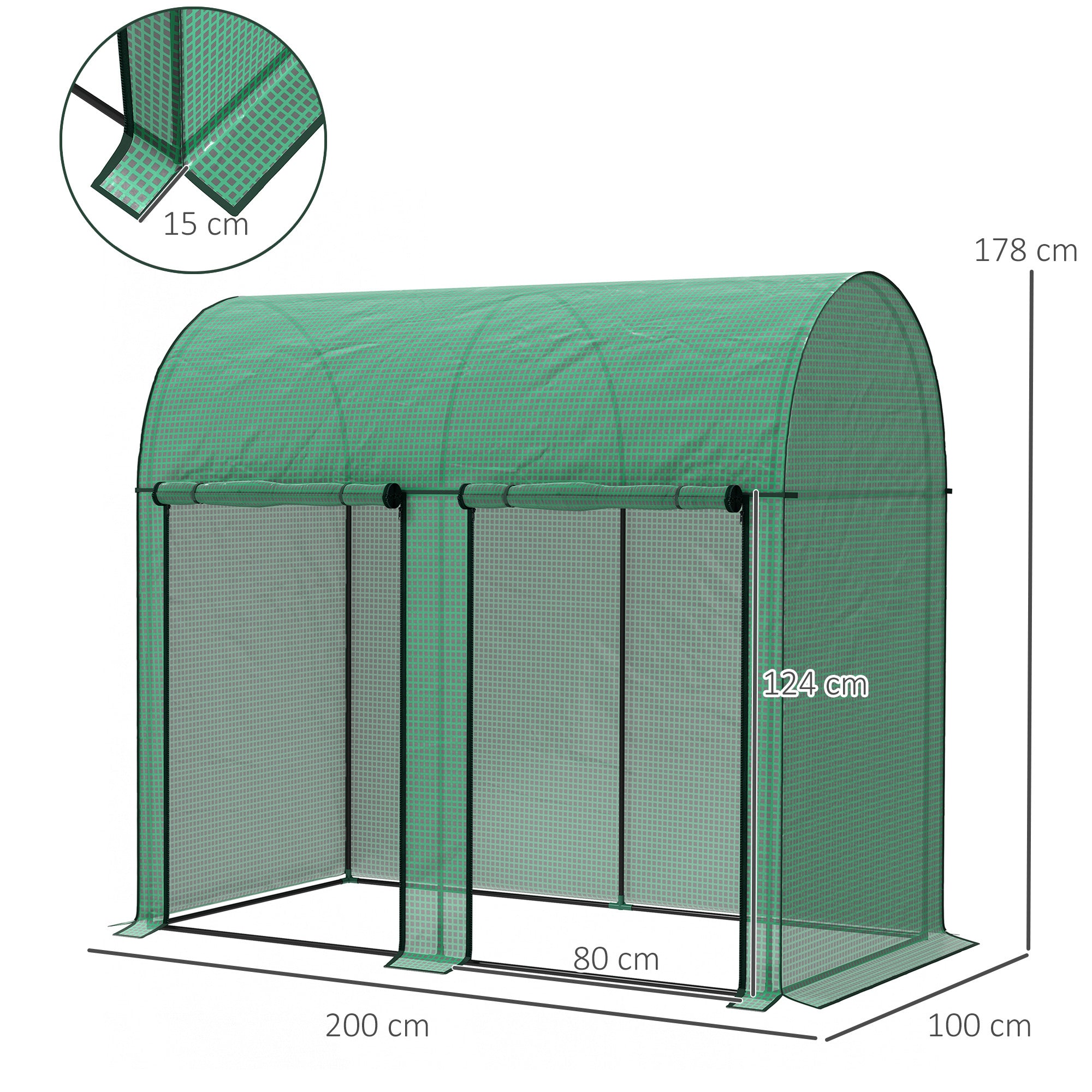 Greenhouse 2 m² Tomato Greenhouse 2 x 1 x 1.78 m 2 Roll-Up Zipper Doors Steel High-Density PE 140 g/m² UV Protection