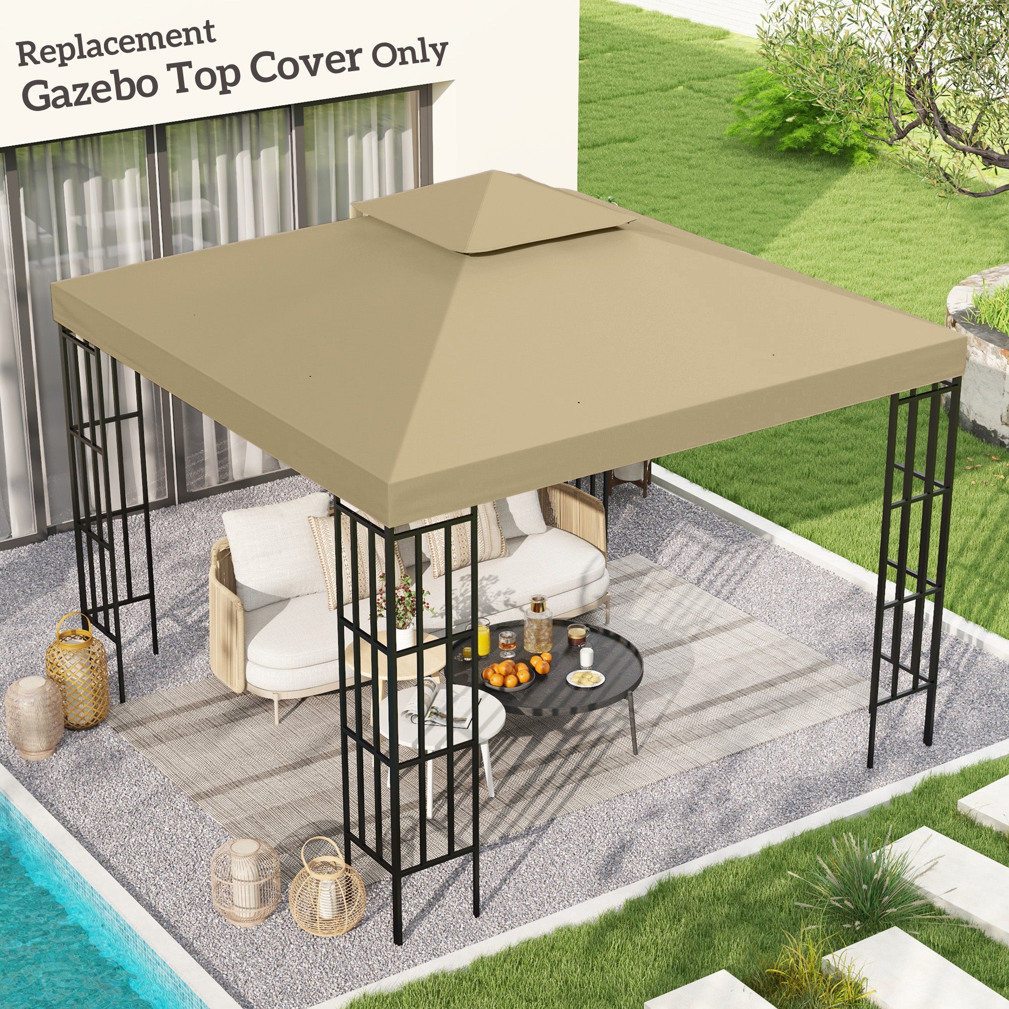 Replacement Roof for Garden Gazebo Canopy Replacement Tent 3 x 3m Beige