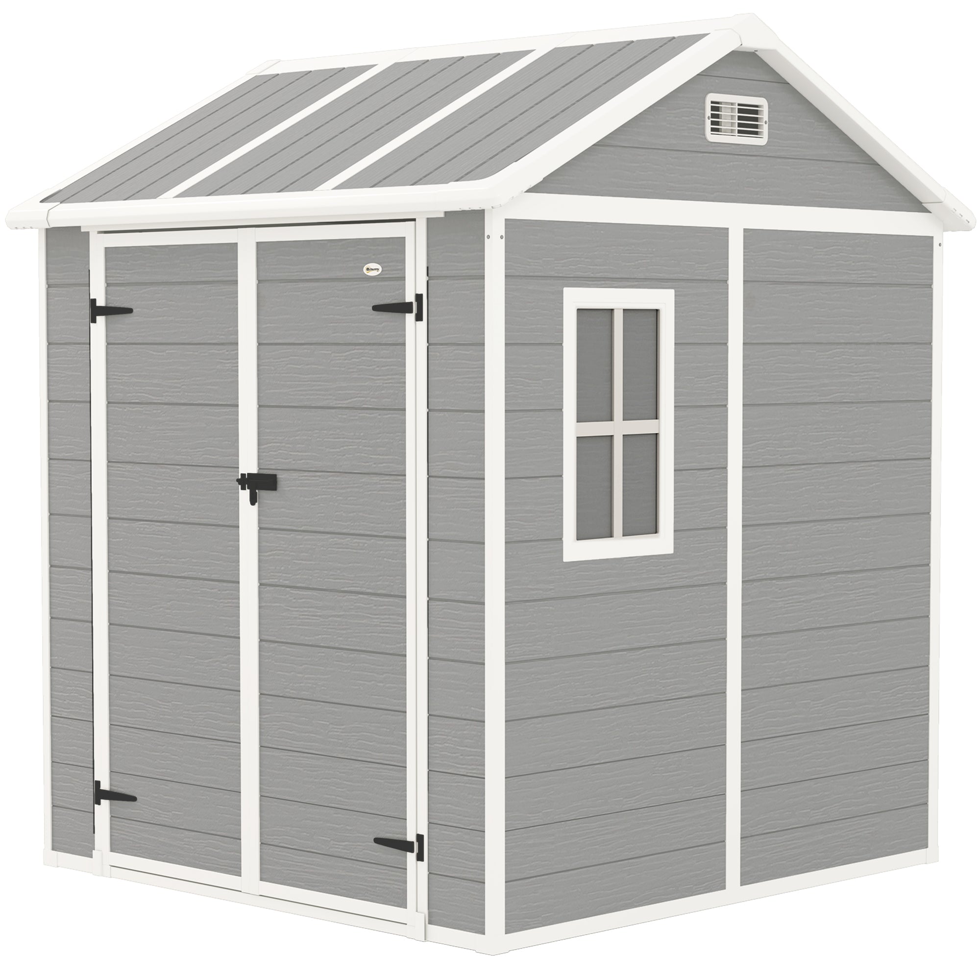 Garden Tool Shed in Weathered Wood Finish with Floor, 2.91m² Garden Shed with Double Doors and Lock, Sloping Roof, 181x181x220cm, Gray