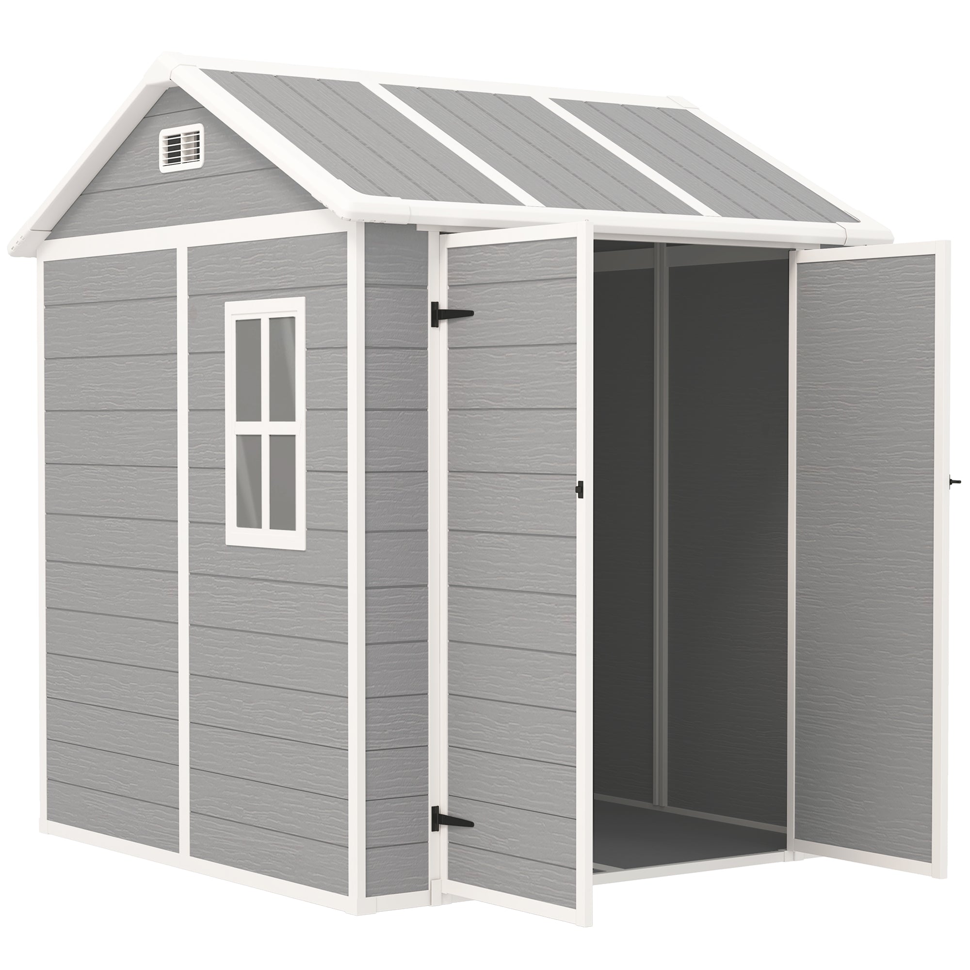 Garden Tool Shed in Weathered Wood Finish with Floor, 2.91m² Garden Shed with Double Doors and Lock, Sloping Roof, 181x181x220cm, Gray