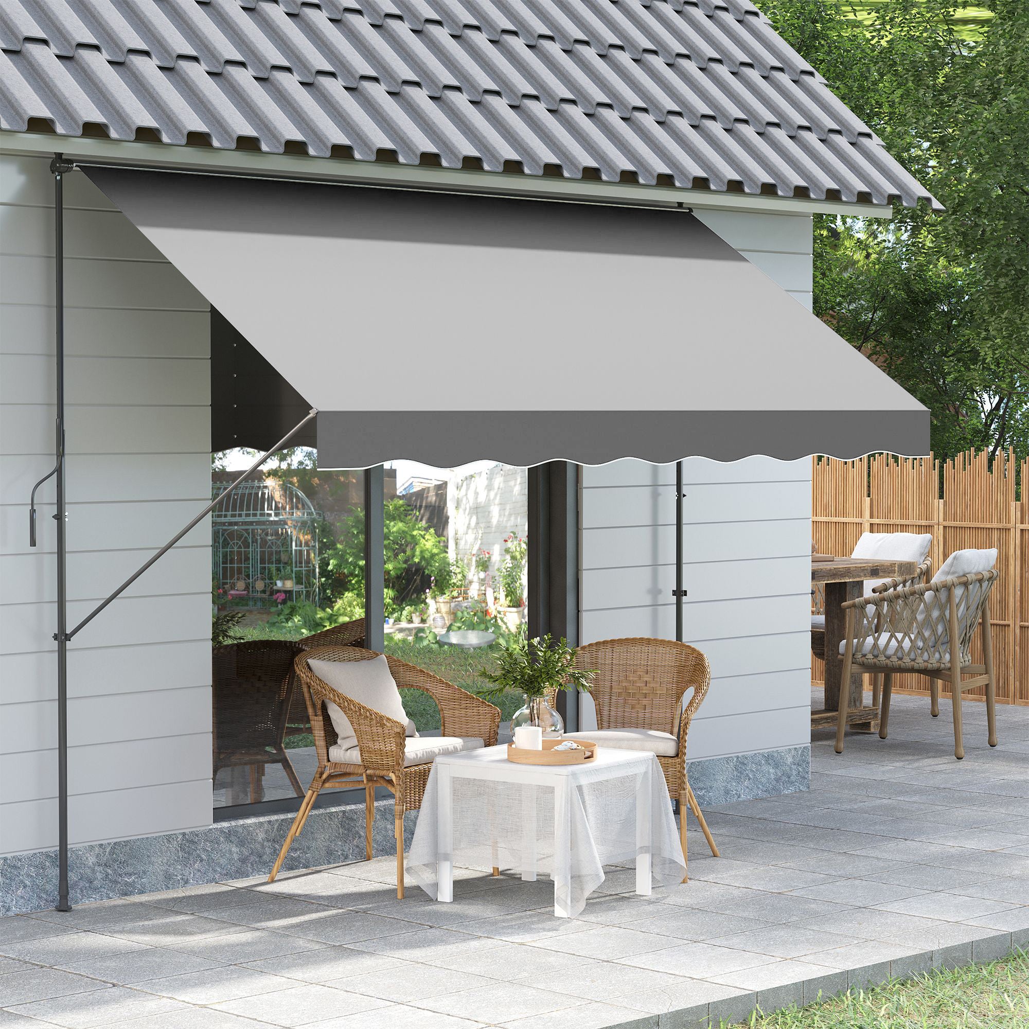 Manual Retractable Awning for Balcony with Adjustable Height Crank and Sun Protection for Terrace Garden Gray