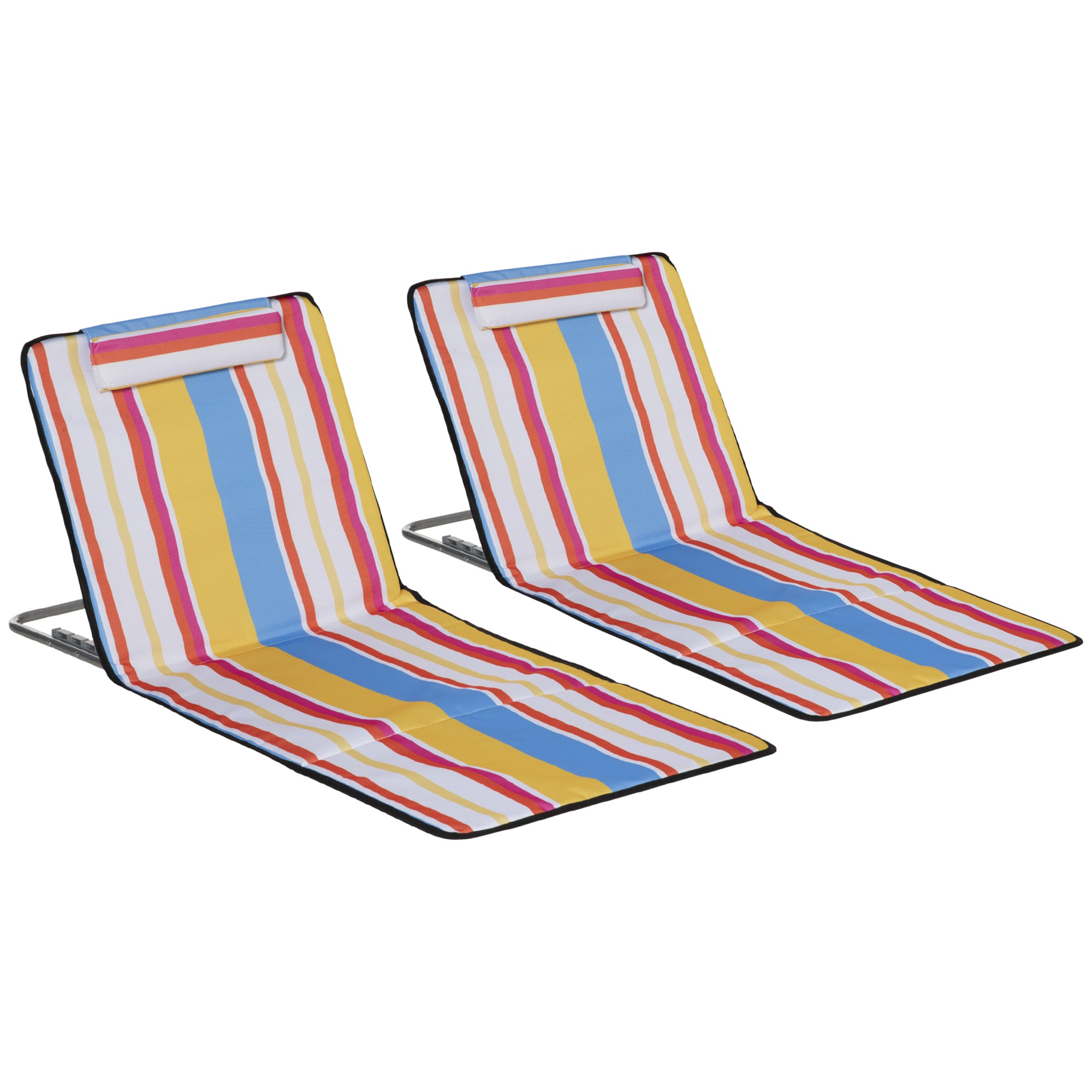 2-Piece Set Folding Sun Lounger Beach Chairs Beach Chair with Adjustable Backrest Head Pillow Carry Bag Lightweight Portable Beach Mat, Outdoor Sun Mat for Garden, Pool 124 x 53 cm