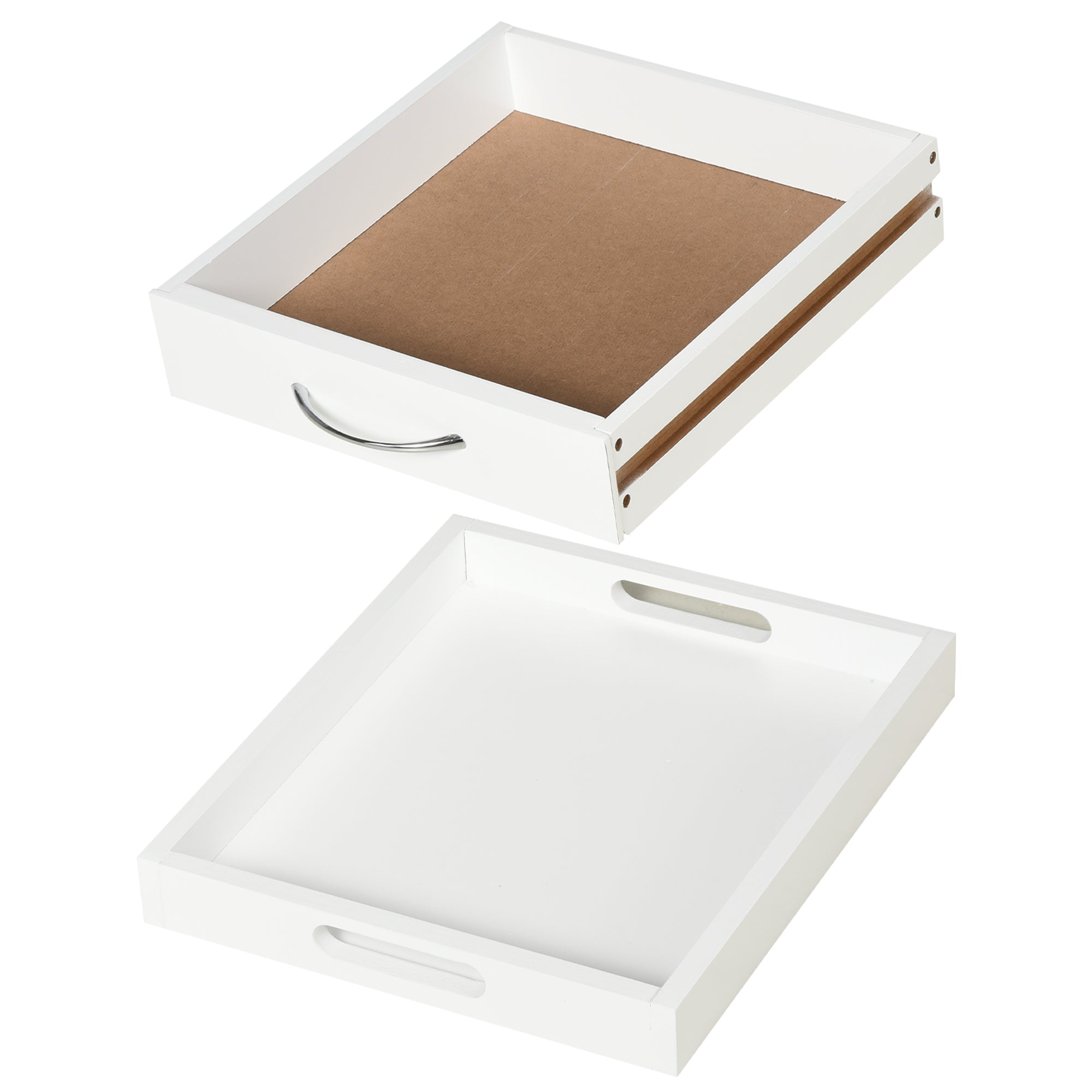 Kitchen Trolley Serving Trolley with Wheels 2 Removable Trays, Drawer, Light Oak Shelf Pine White