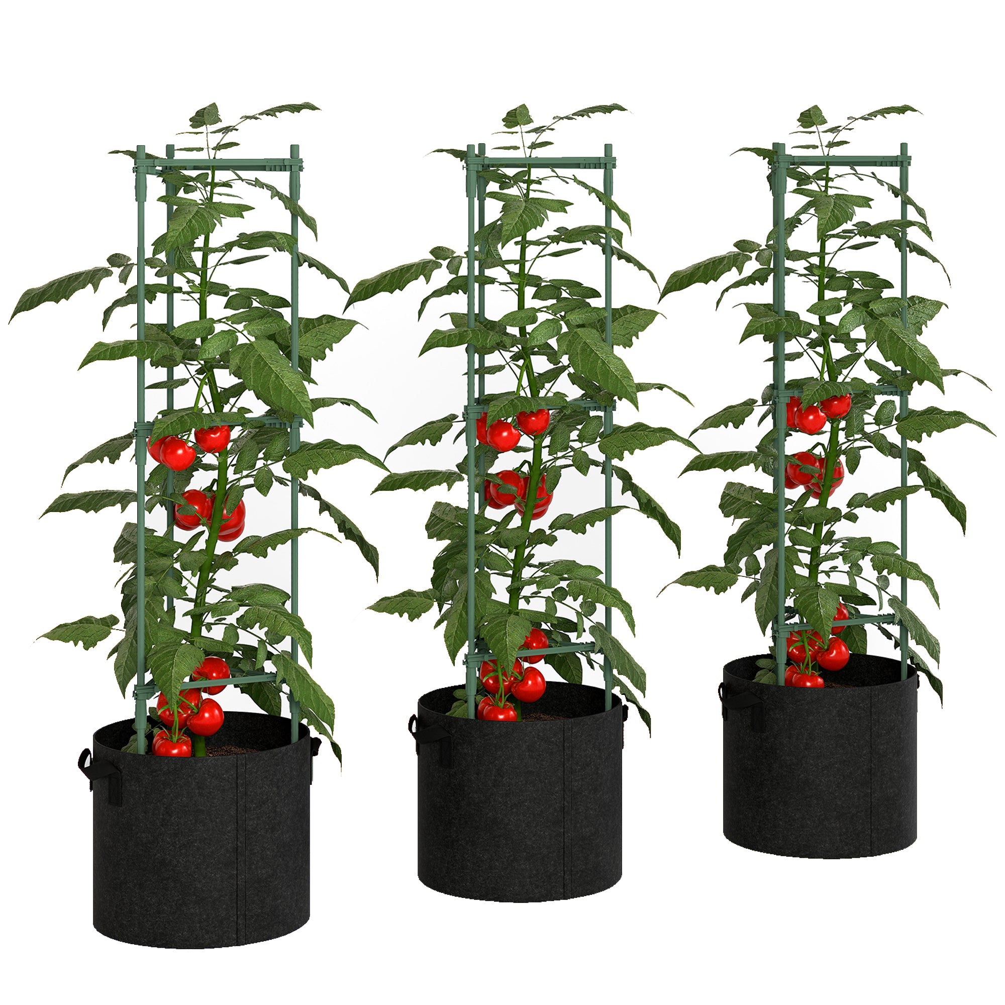 Raised Planter with Support Trellis, 3-Pack 83.7 L Fabric Grow Bags for Tomatoes & Climbing Plants — 35 x 35 x 120 cm (13.8 x 13.8 x 47.2 in)