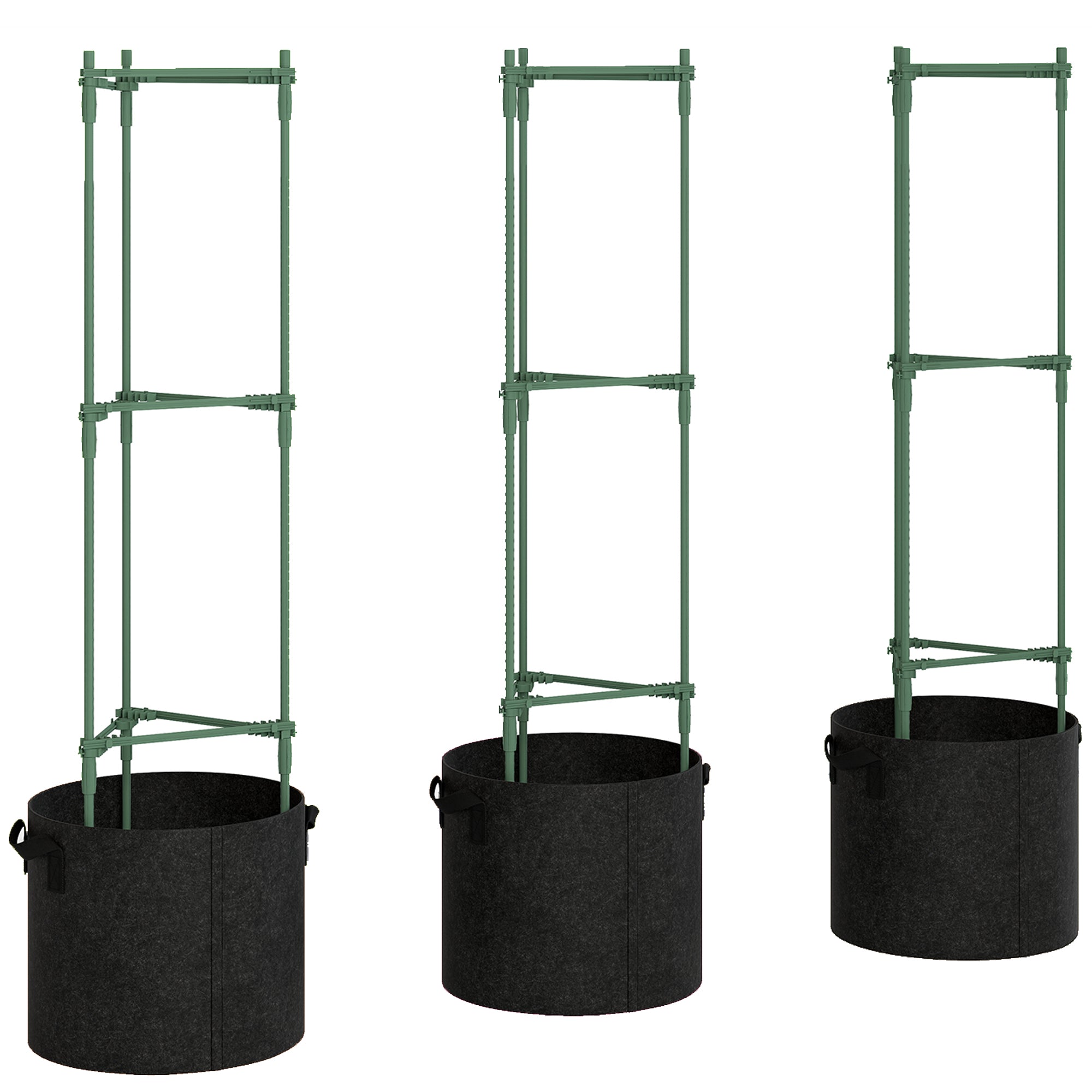 Raised Planter with Support Trellis, 3-Pack 83.7 L Fabric Grow Bags for Tomatoes & Climbing Plants — 35 x 35 x 120 cm (13.8 x 13.8 x 47.2 in)