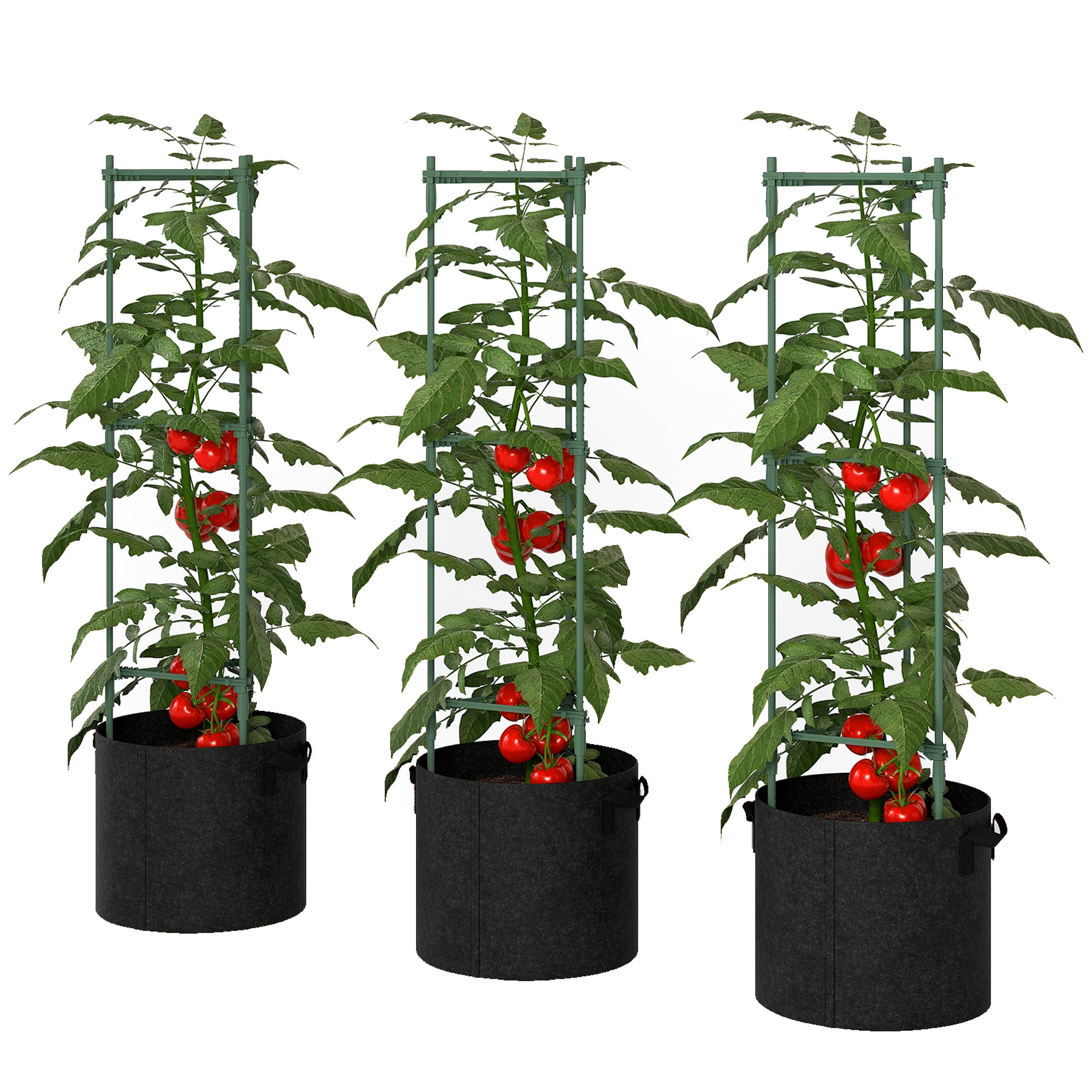 Raised Planter with Support Trellis, 3-Pack 83.7 L Fabric Grow Bags for Tomatoes & Climbing Plants — 35 x 35 x 120 cm (13.8 x 13.8 x 47.2 in)