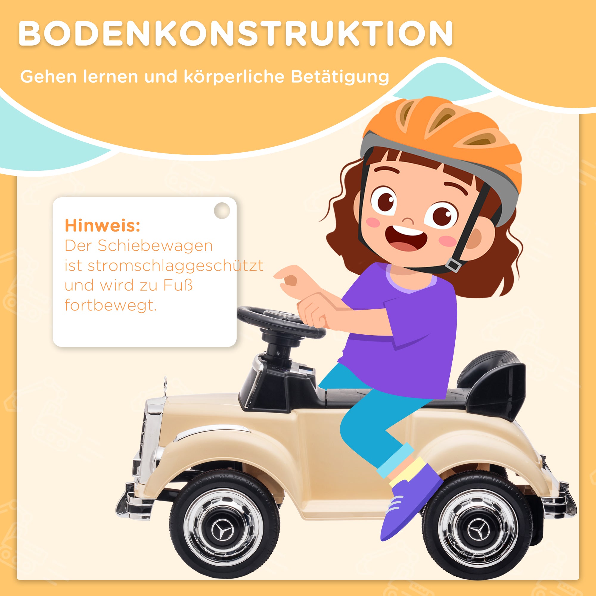 Slide Car, Children's Vehicle, Slider Vehicle with Storage Space, Children's Car with Rollover Protection Slider for 18-48 Months Children, Beige, 77.5 x 41.5 x 45 cm