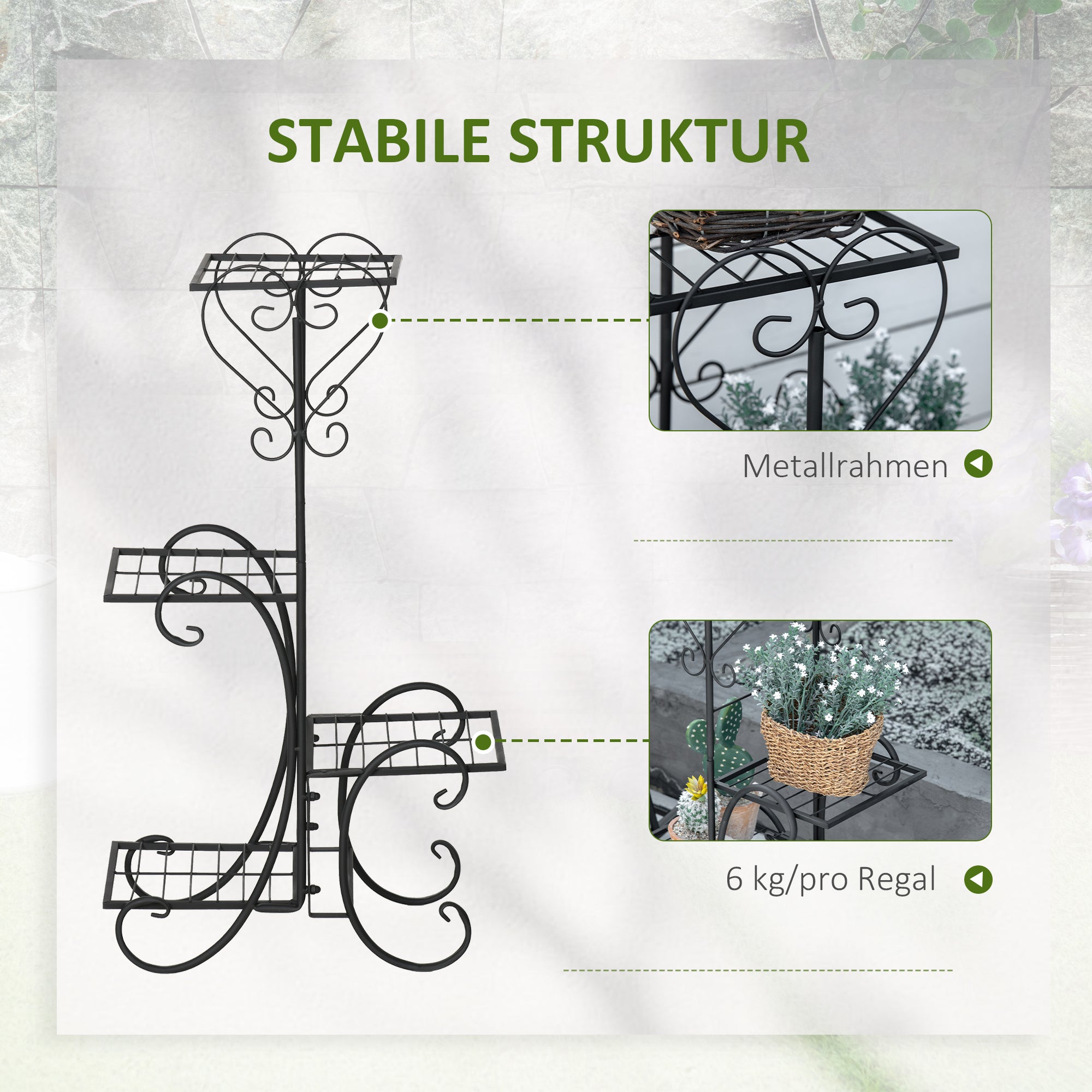 Metal Plant Stand Flower Shelf 4 Levels Plant Stand Flower stair for Indoor and Outdoor Garden Balcony Black 45 x 24.5 x 80 cm