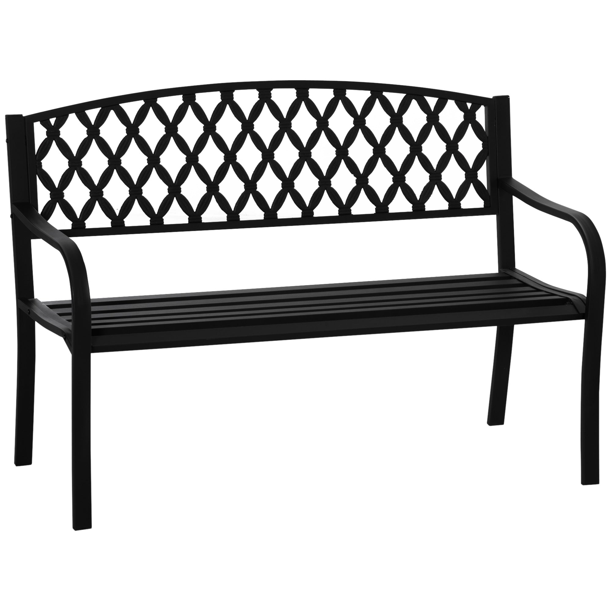 2-Seater Garden Bench with Decorative Backrest and Armrests for Terrace Balcony Patio Outdoor Load 240 kg Cast Iron and Steel 128x58.5x89 cm Black