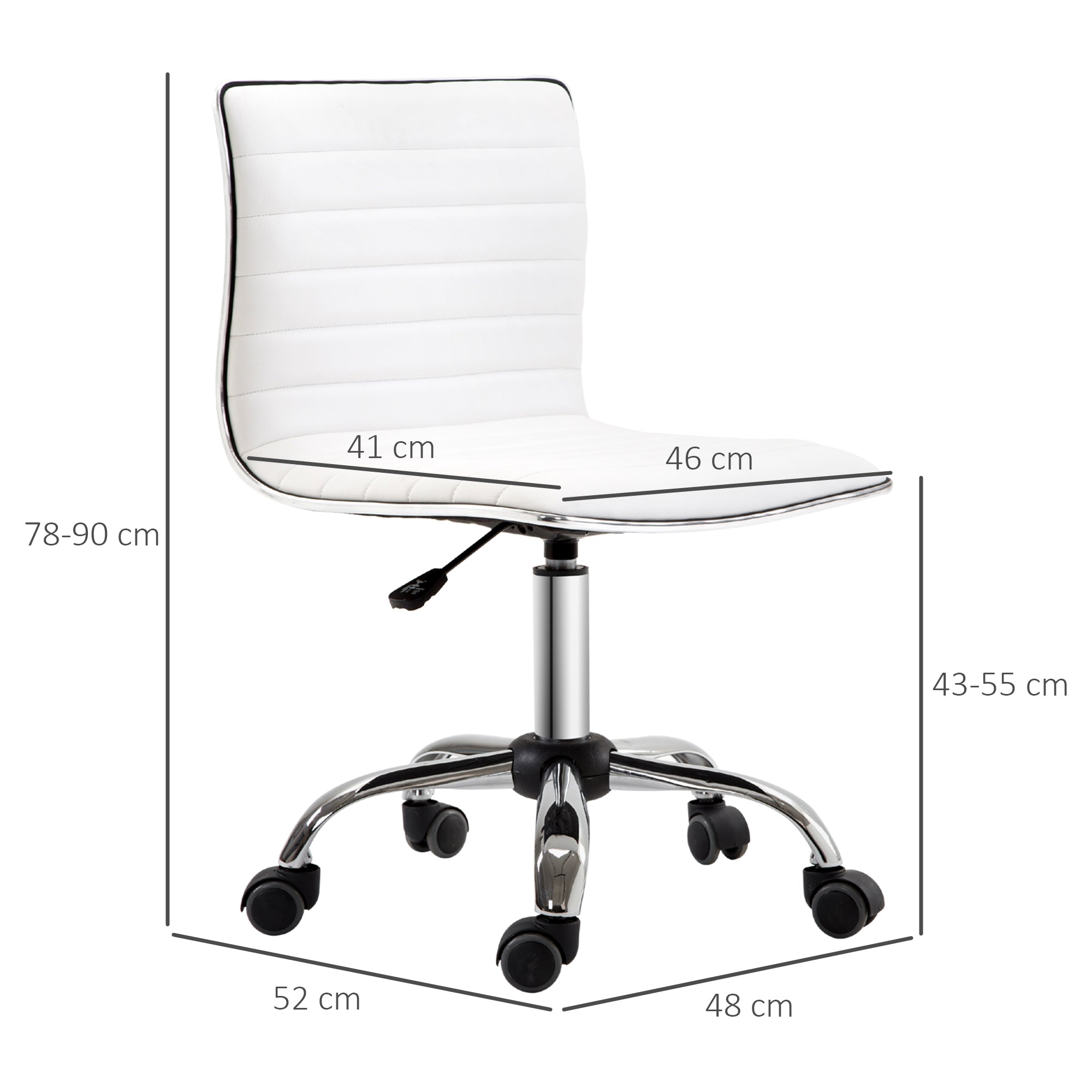 Home Office Chair Desk Chair in Faux Leather Adjustable Height Swivel Chair up to 120 kg Load Capacity, Makeup Chair for Study, Bedroom, White